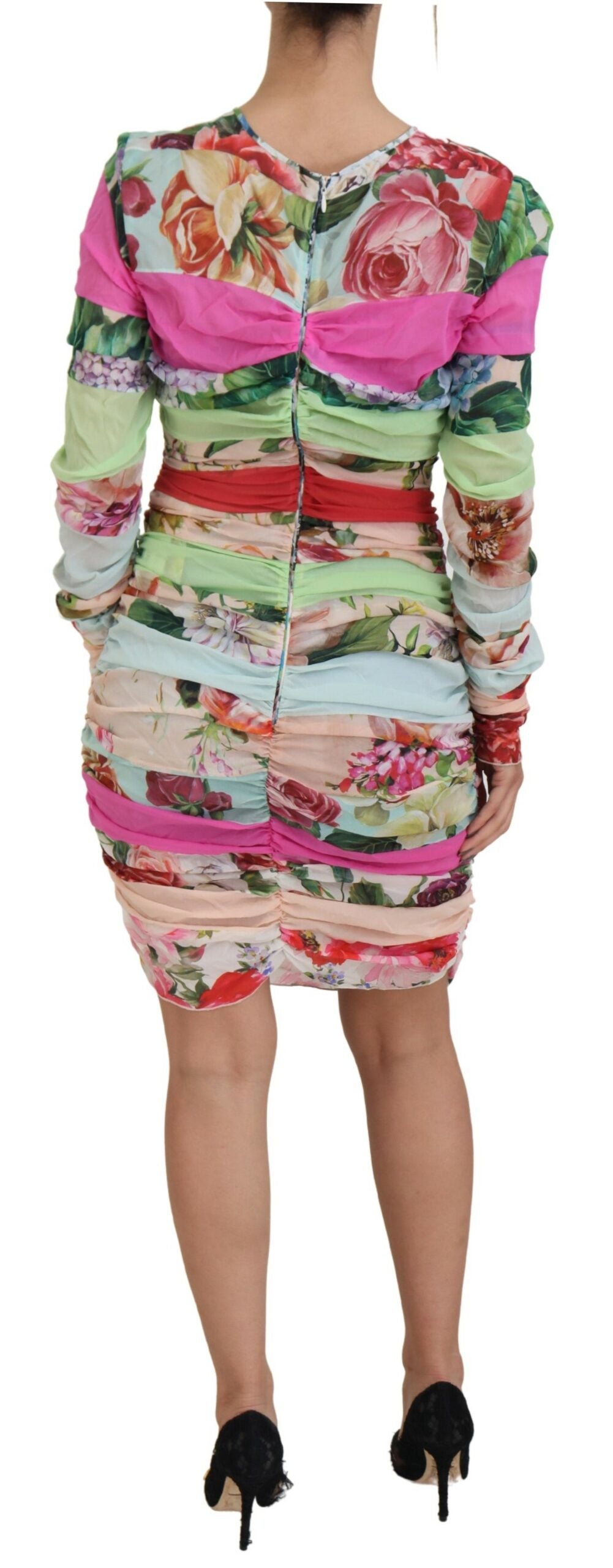 Veelkleurige zijden bloemen bodycon manteljurk