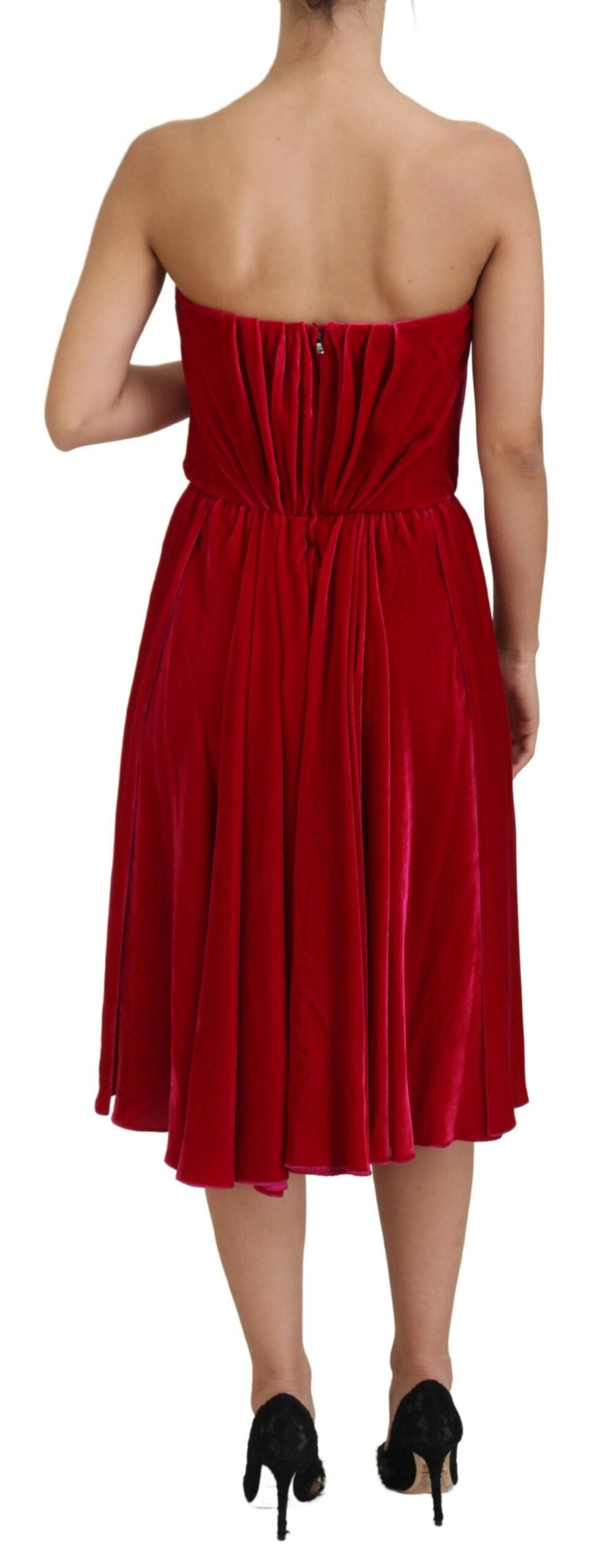 Roze viscose stretch strapless A-lijn jurk