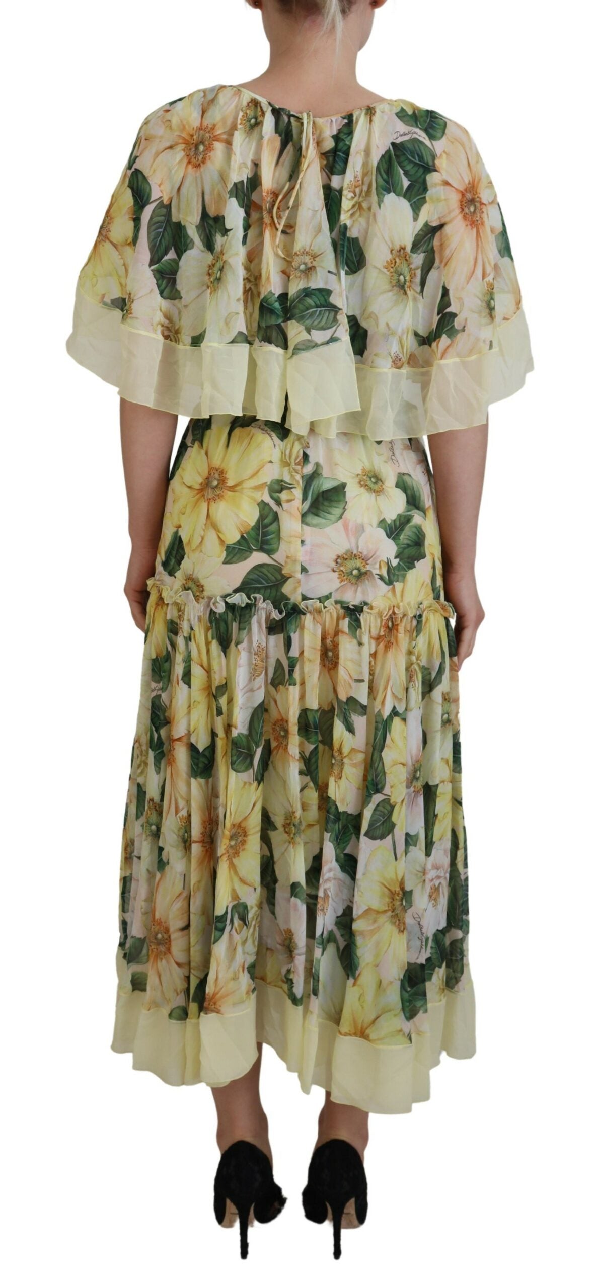 Multicolor zijden bloemenprint lange maxi-jurk
