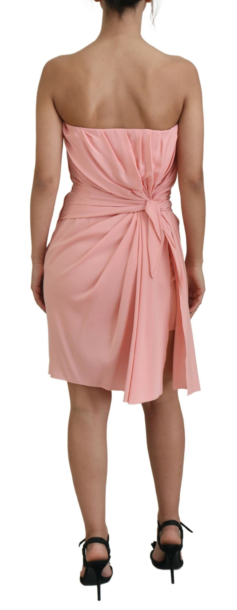 Roze zijden stretch strapless manteljurk