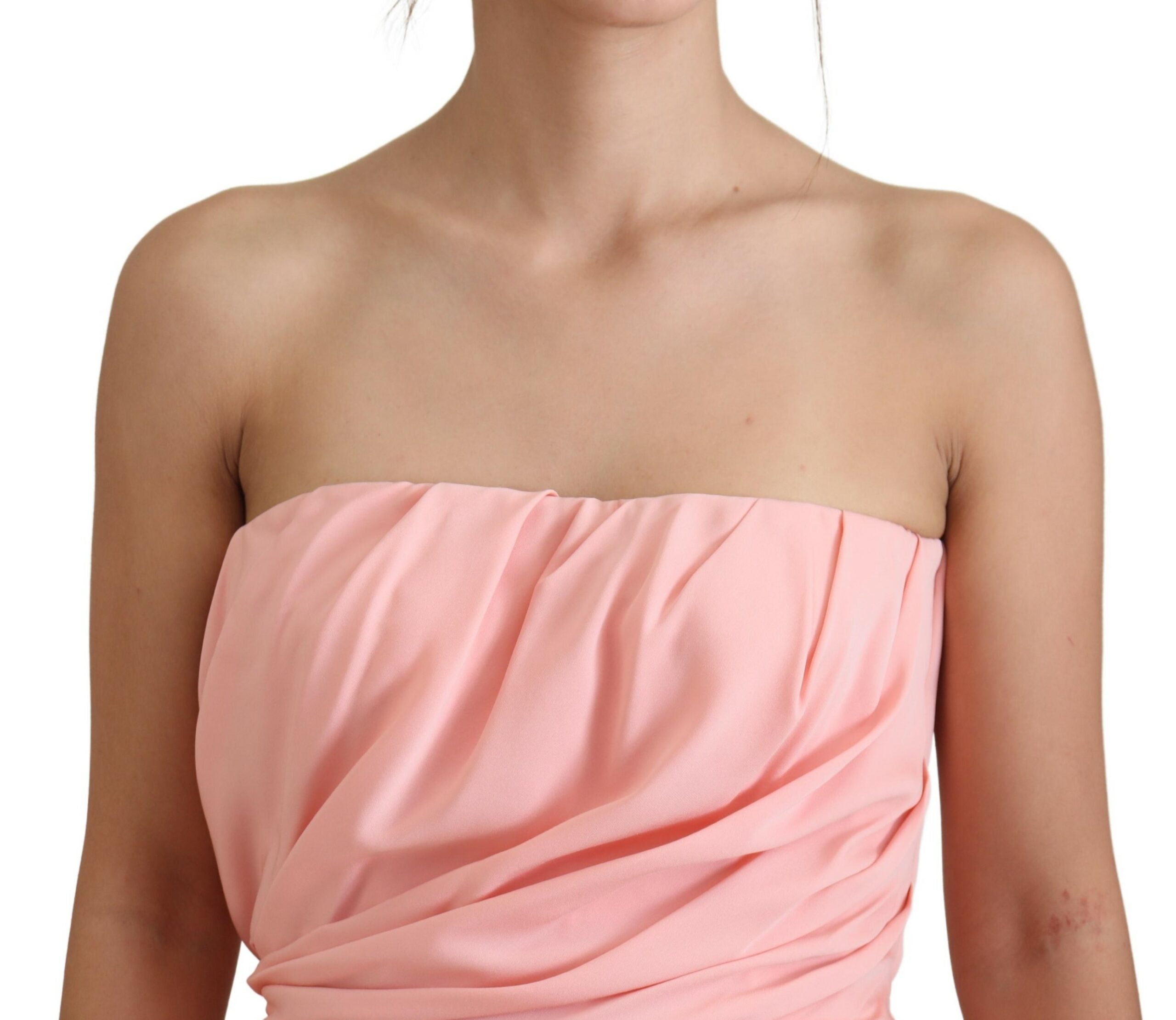 Roze zijden stretch strapless manteljurk
