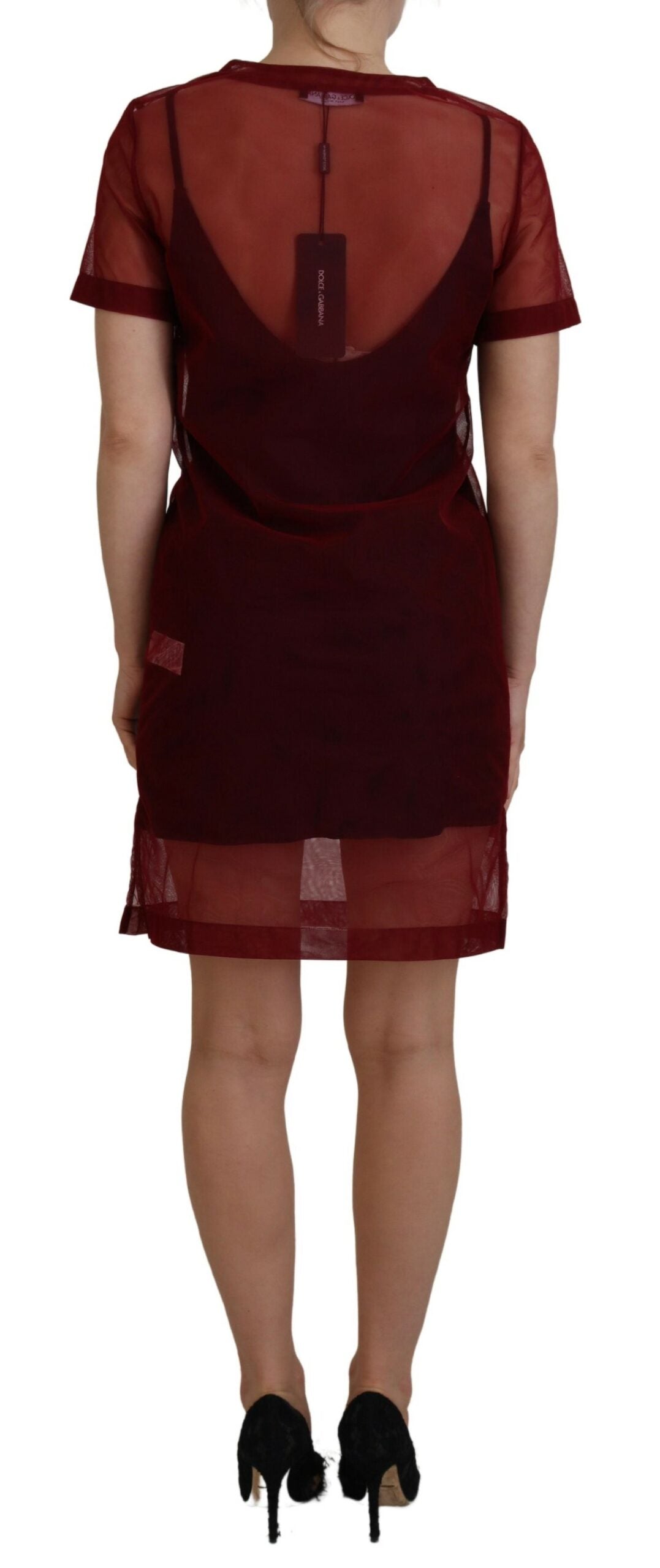 Kastanjebruine nylon tweelaagse shift mini-jurk