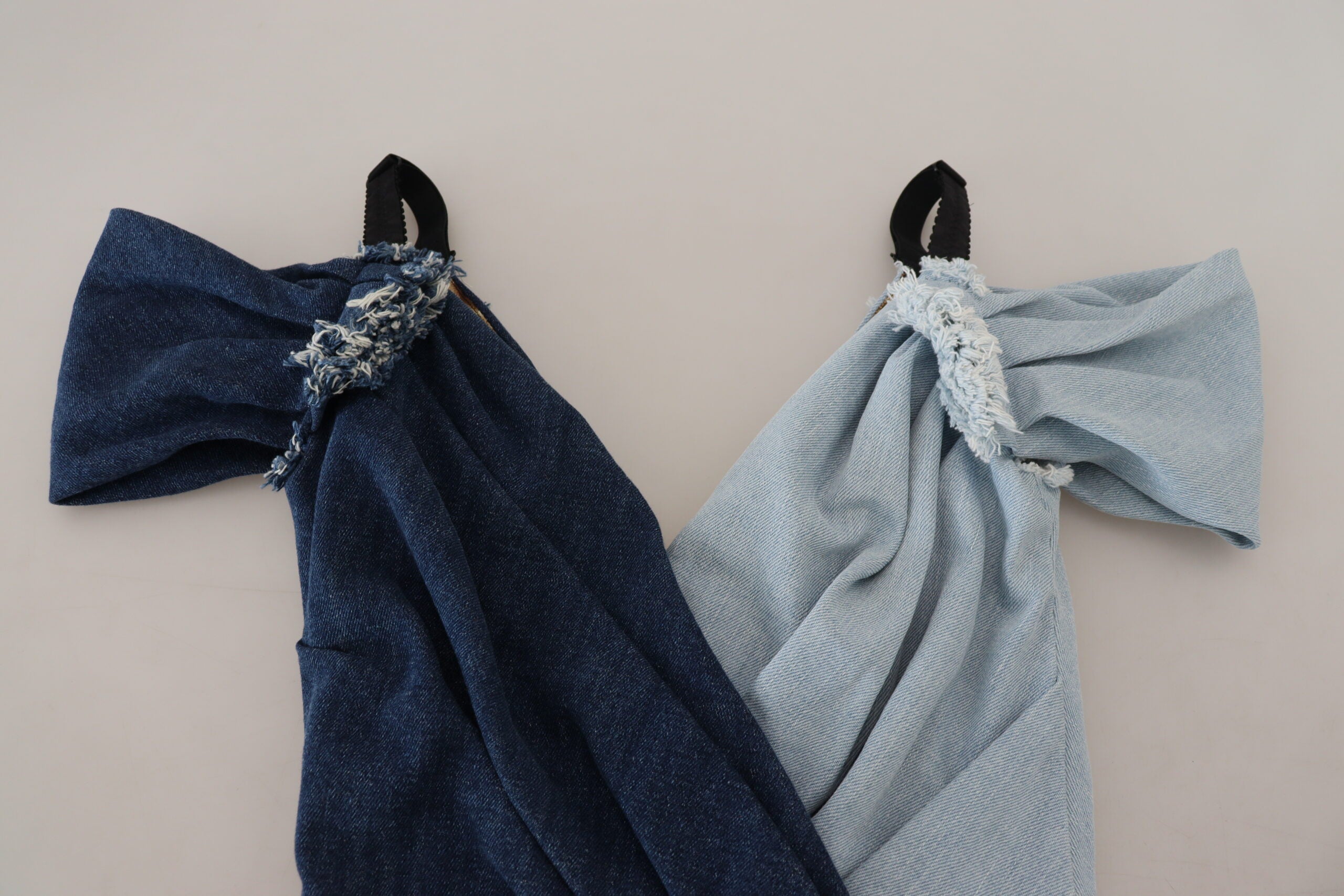 Tweekleurige blauwe patchwork denim mini-jurk