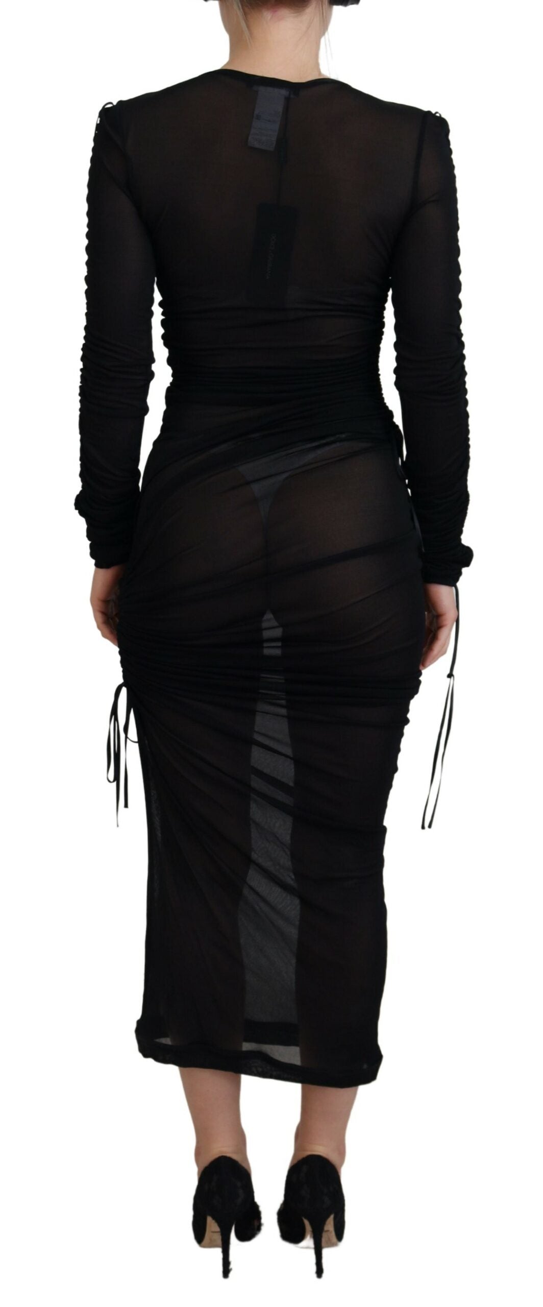 Zwarte viscose bodycon mantel midi-jurk