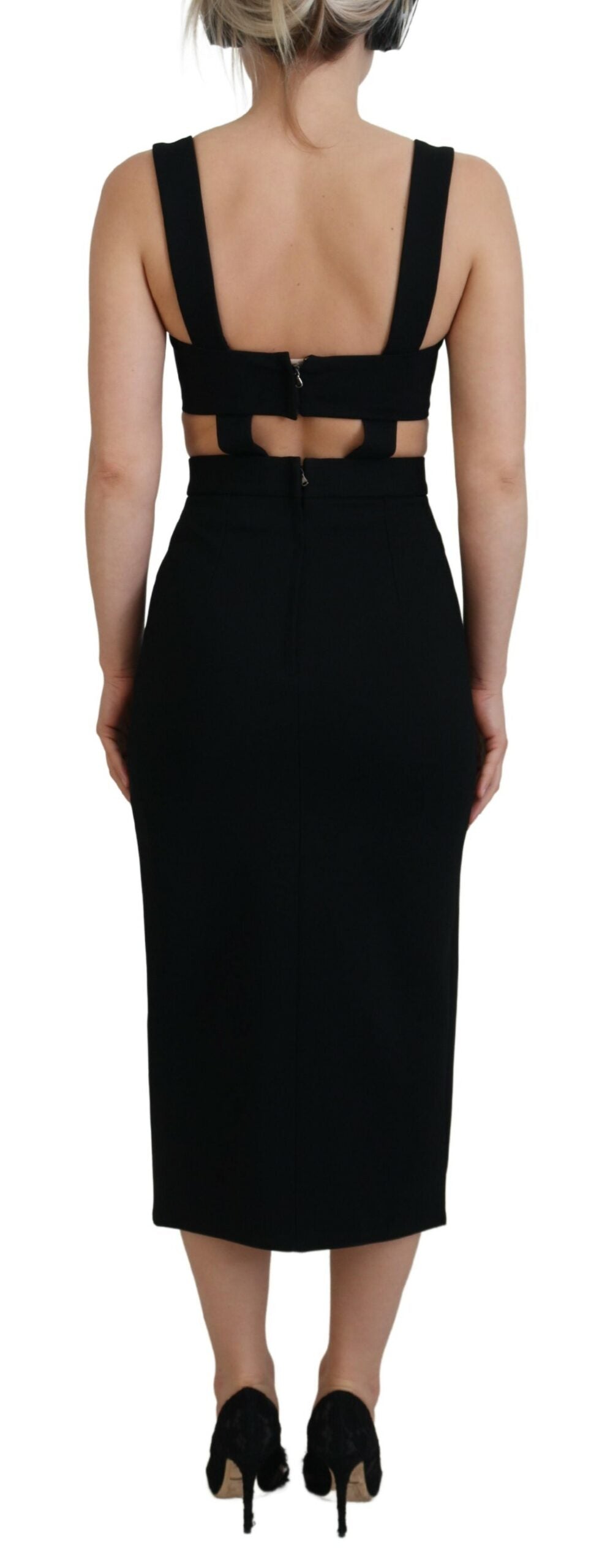 Zwarte viscose bodycon mantel midi-jurk