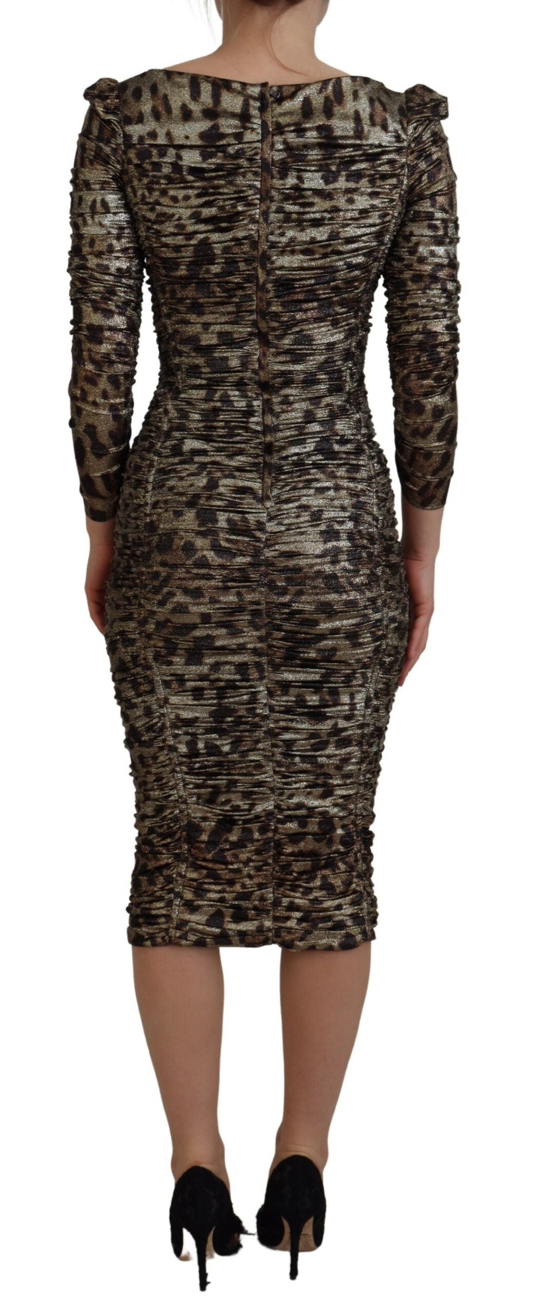 Meerkleurige luipaard bodycon mantel midi-jurk