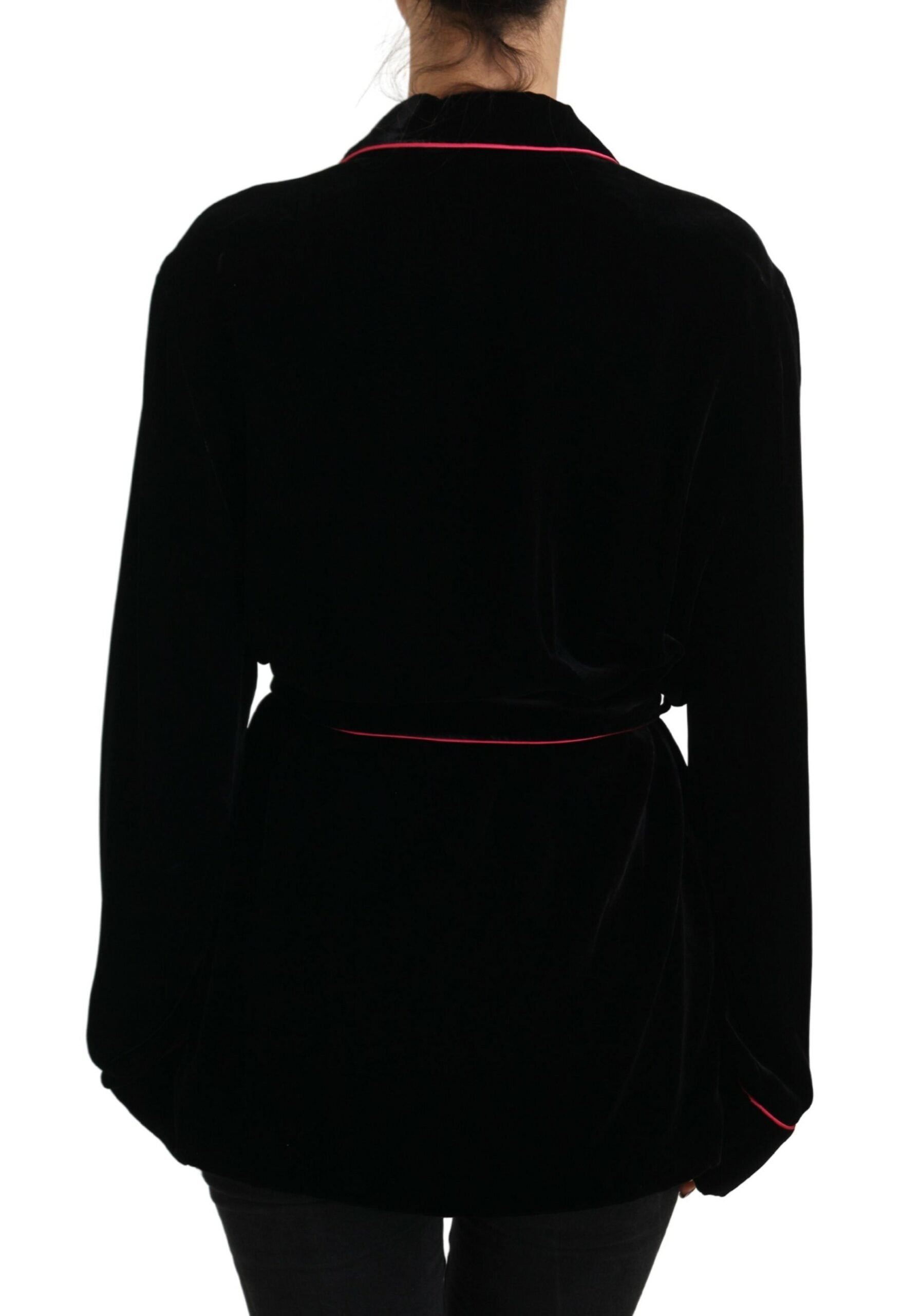 Zwarte viscose blazer met knoopceintuur