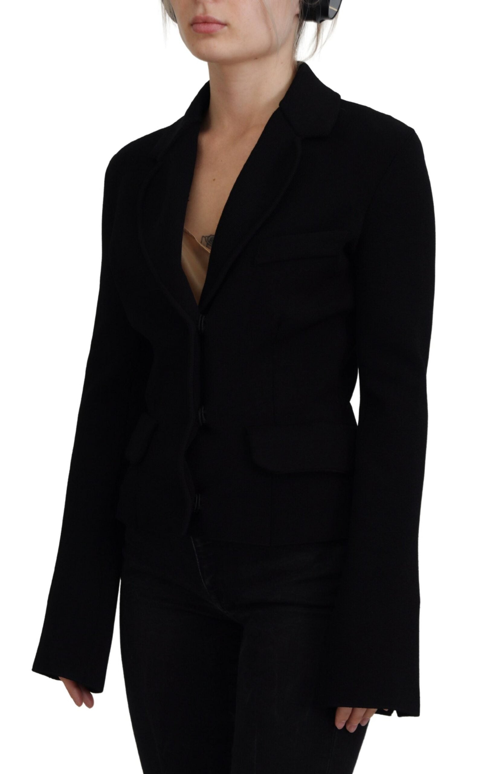 Zwarte knoopvest blazer viscose jas