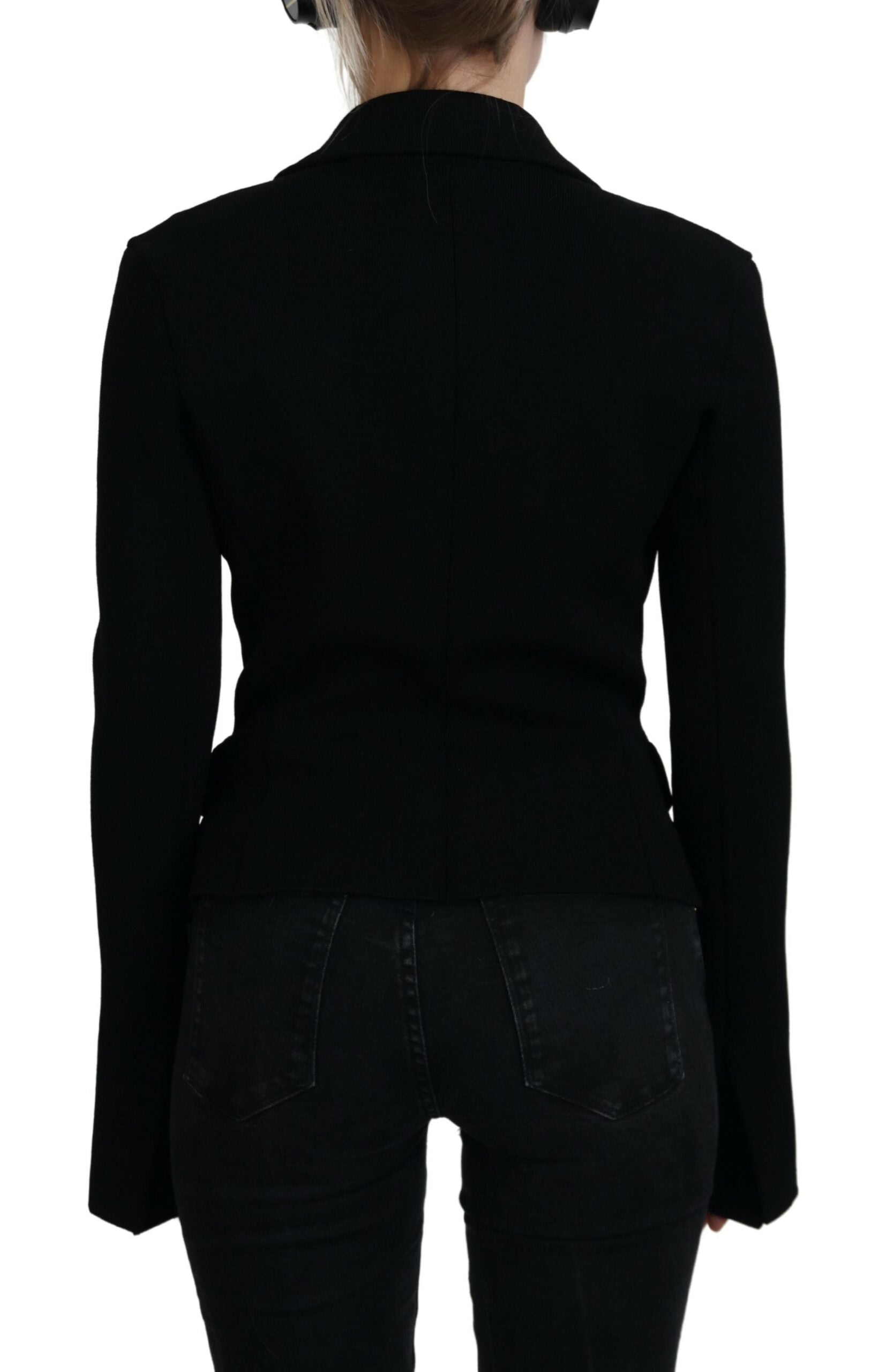 Zwarte knoopvest blazer viscose jas