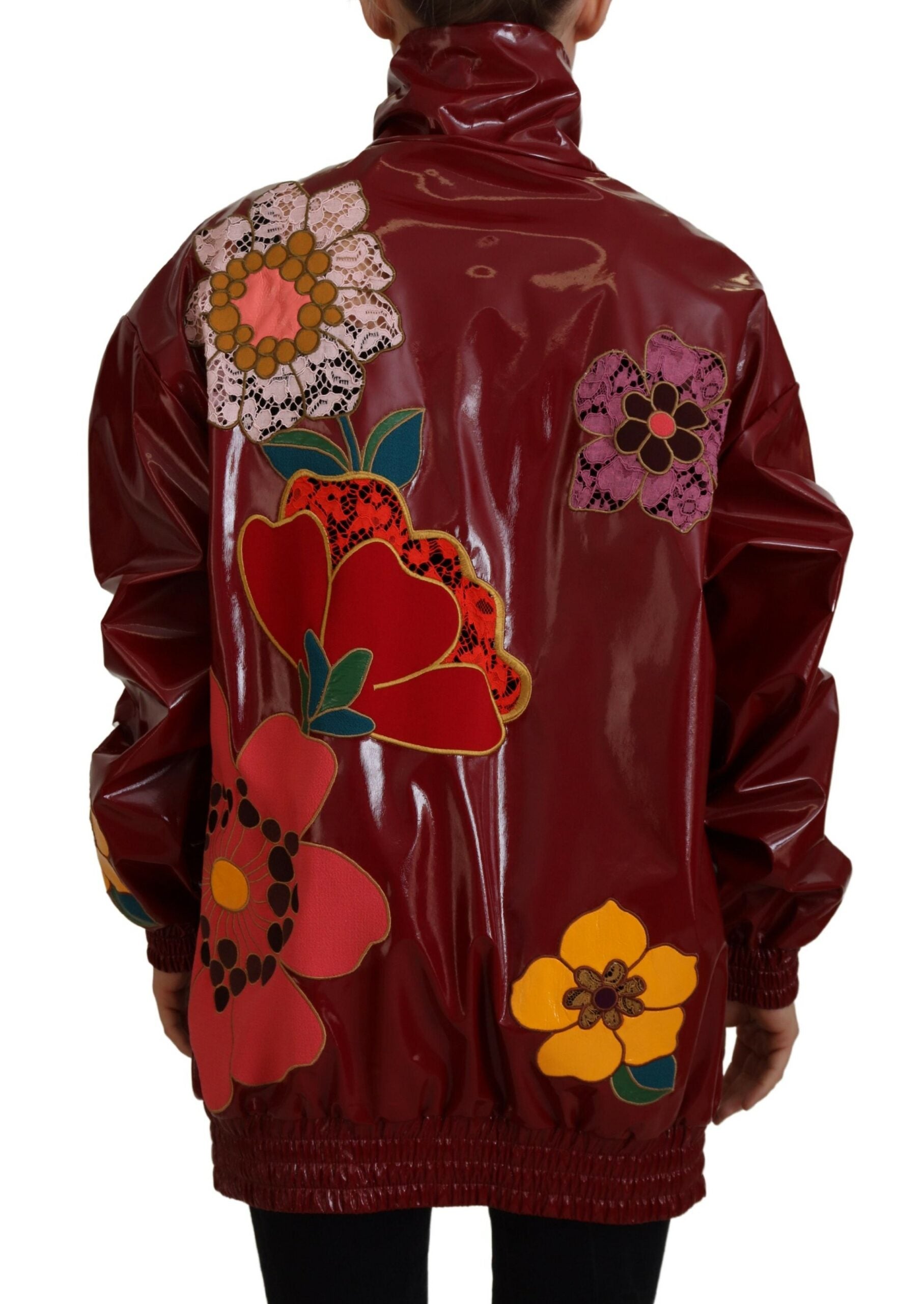 Kastanjebruine bloemen polyester damesjas met volledige ritssluiting