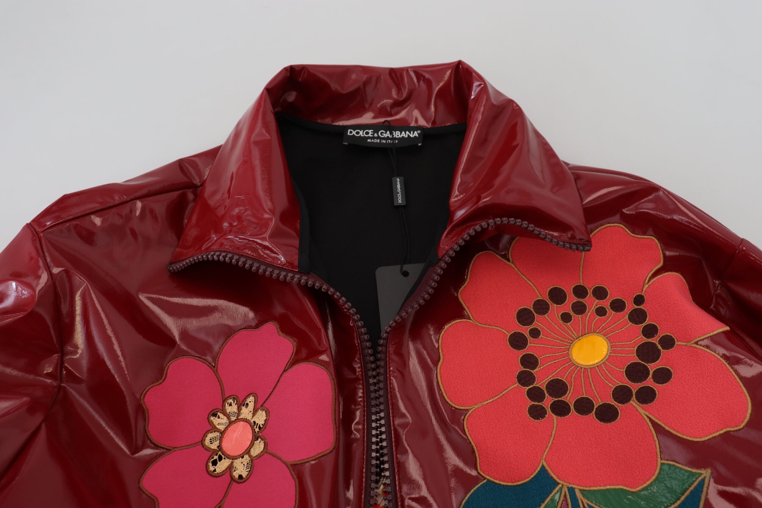Kastanjebruine bloemen polyester damesjas met volledige ritssluiting