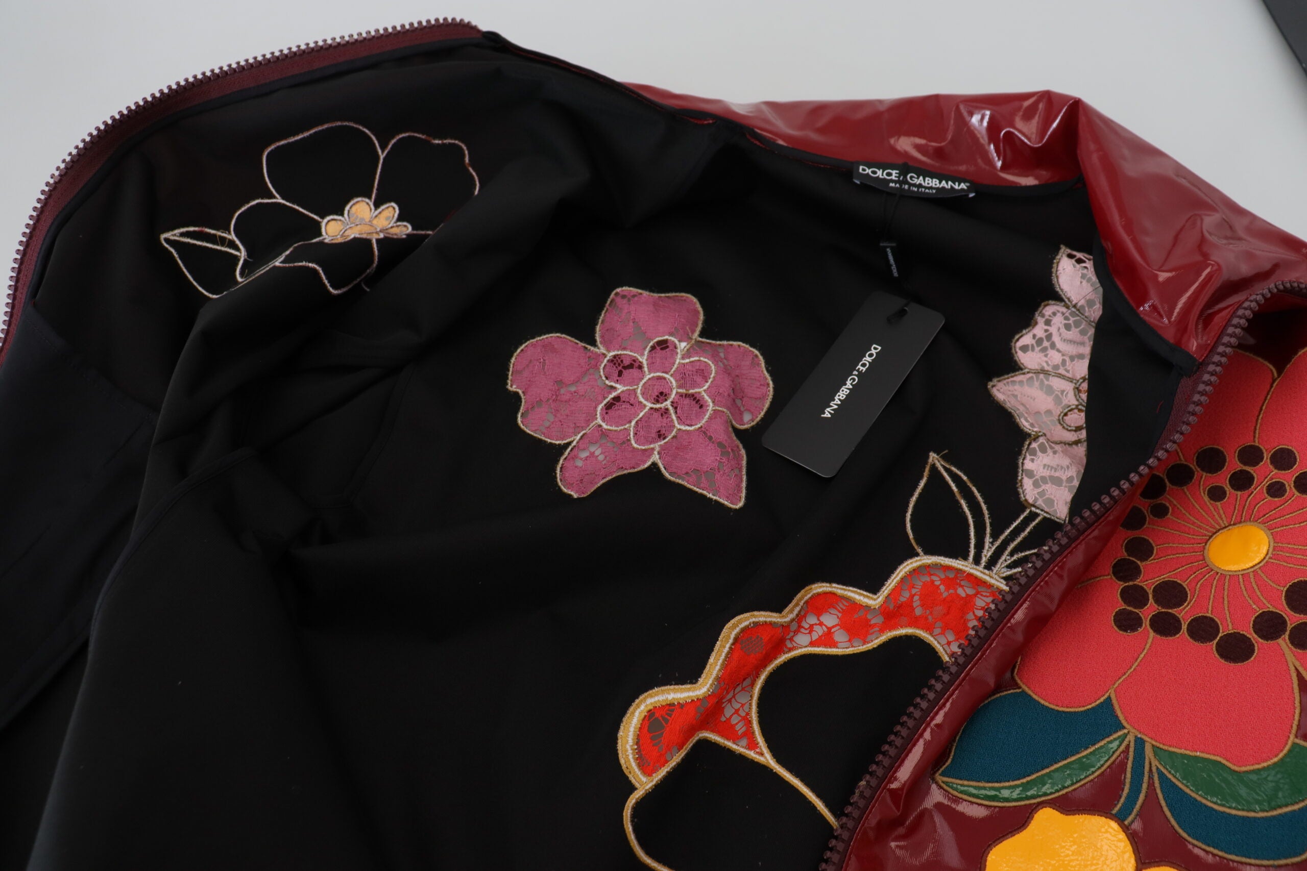 Kastanjebruine bloemen polyester damesjas met volledige ritssluiting