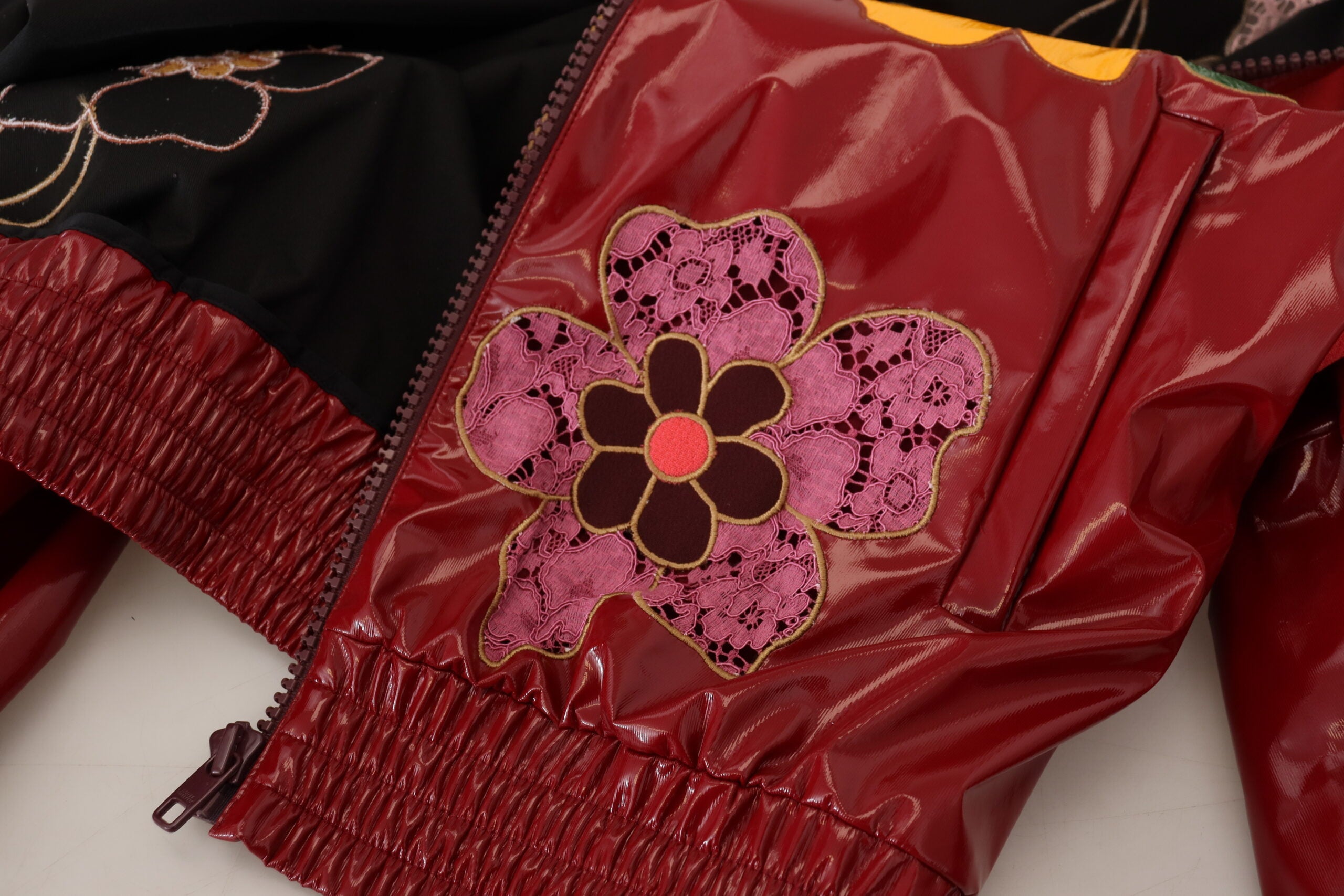 Kastanjebruine bloemen polyester damesjas met volledige ritssluiting