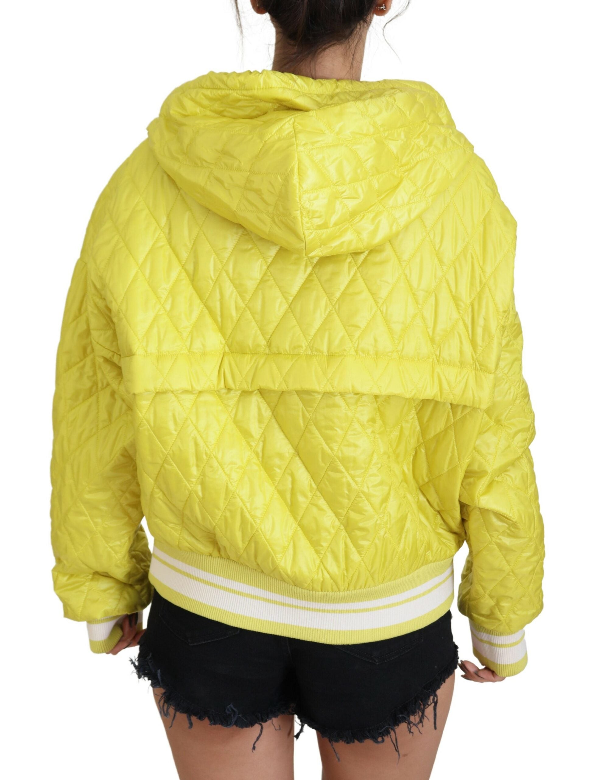 Gele nylon gewatteerde capuchontrui