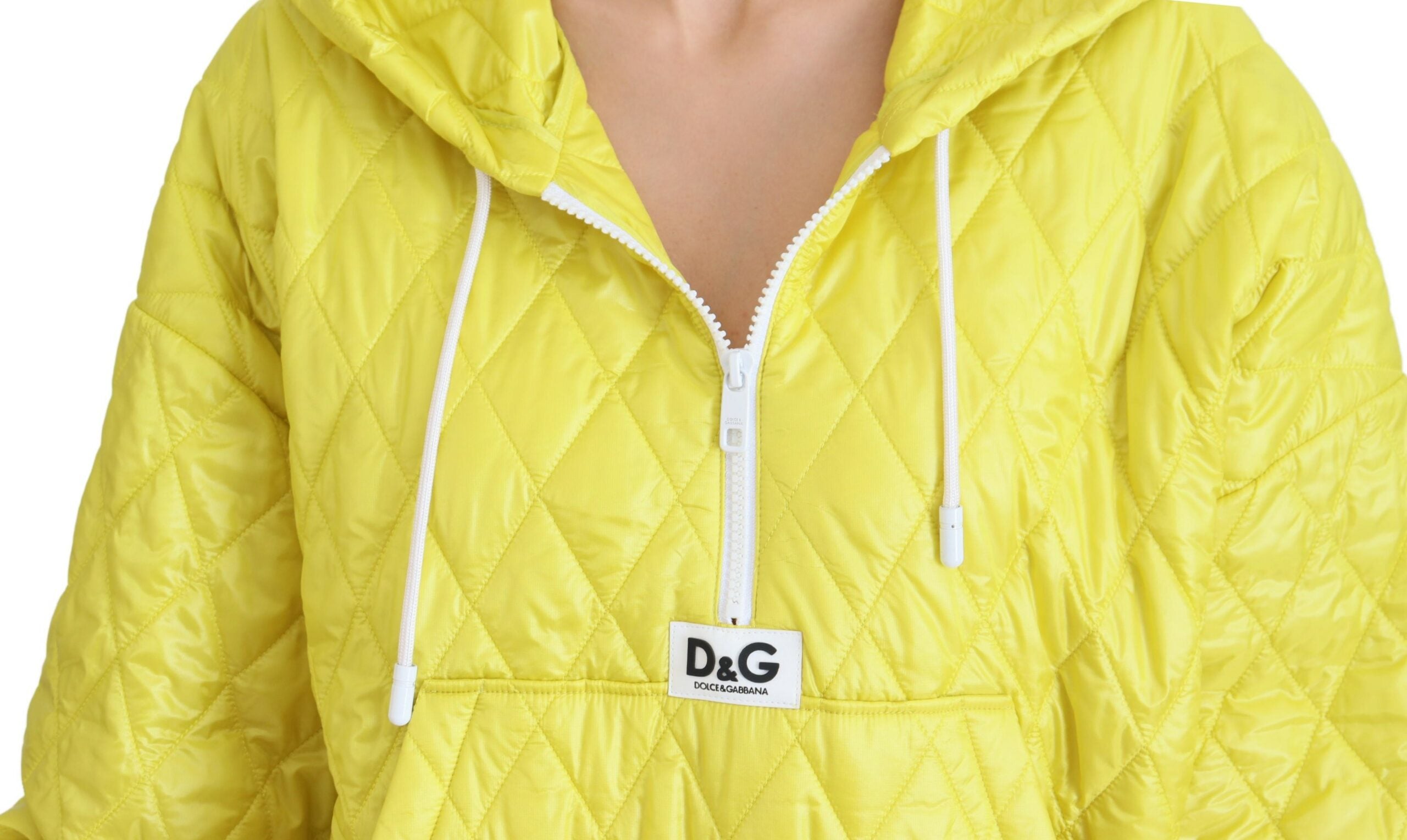 Gele nylon gewatteerde capuchontrui