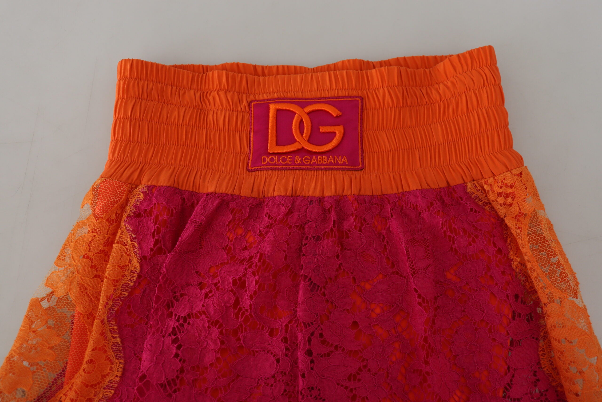 Roze oranje kanten katoenen shorts met hoge taille