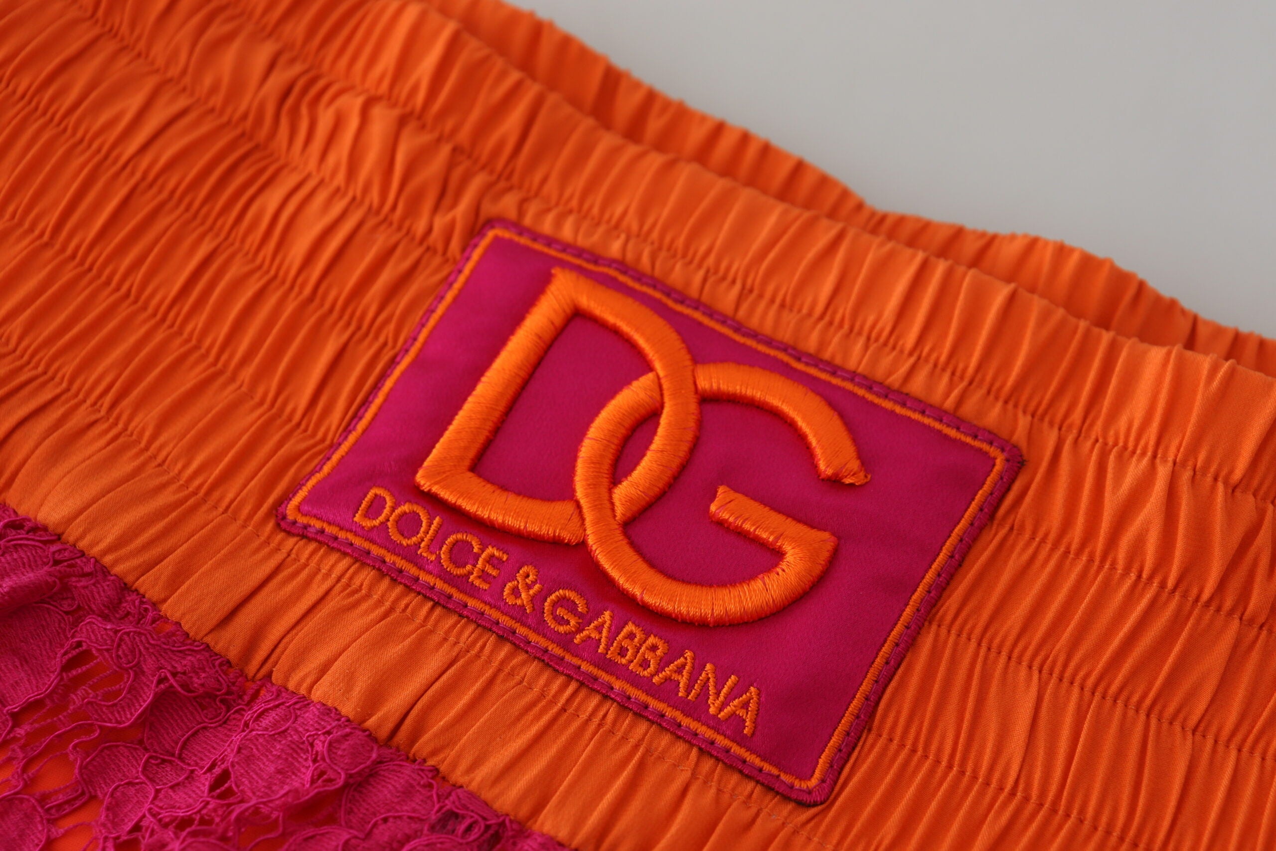 Roze oranje kanten katoenen shorts met hoge taille