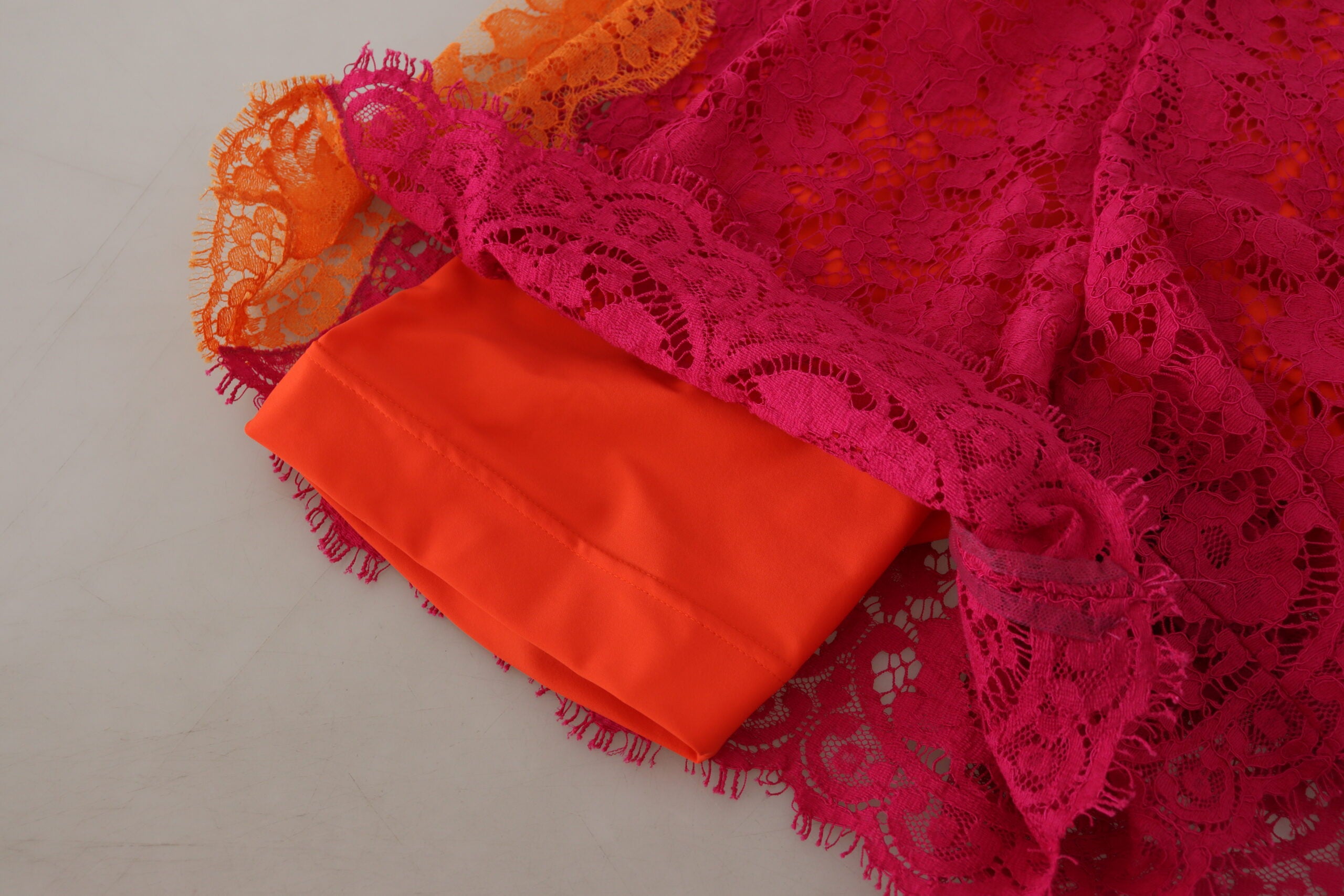 Roze oranje kanten katoenen shorts met hoge taille