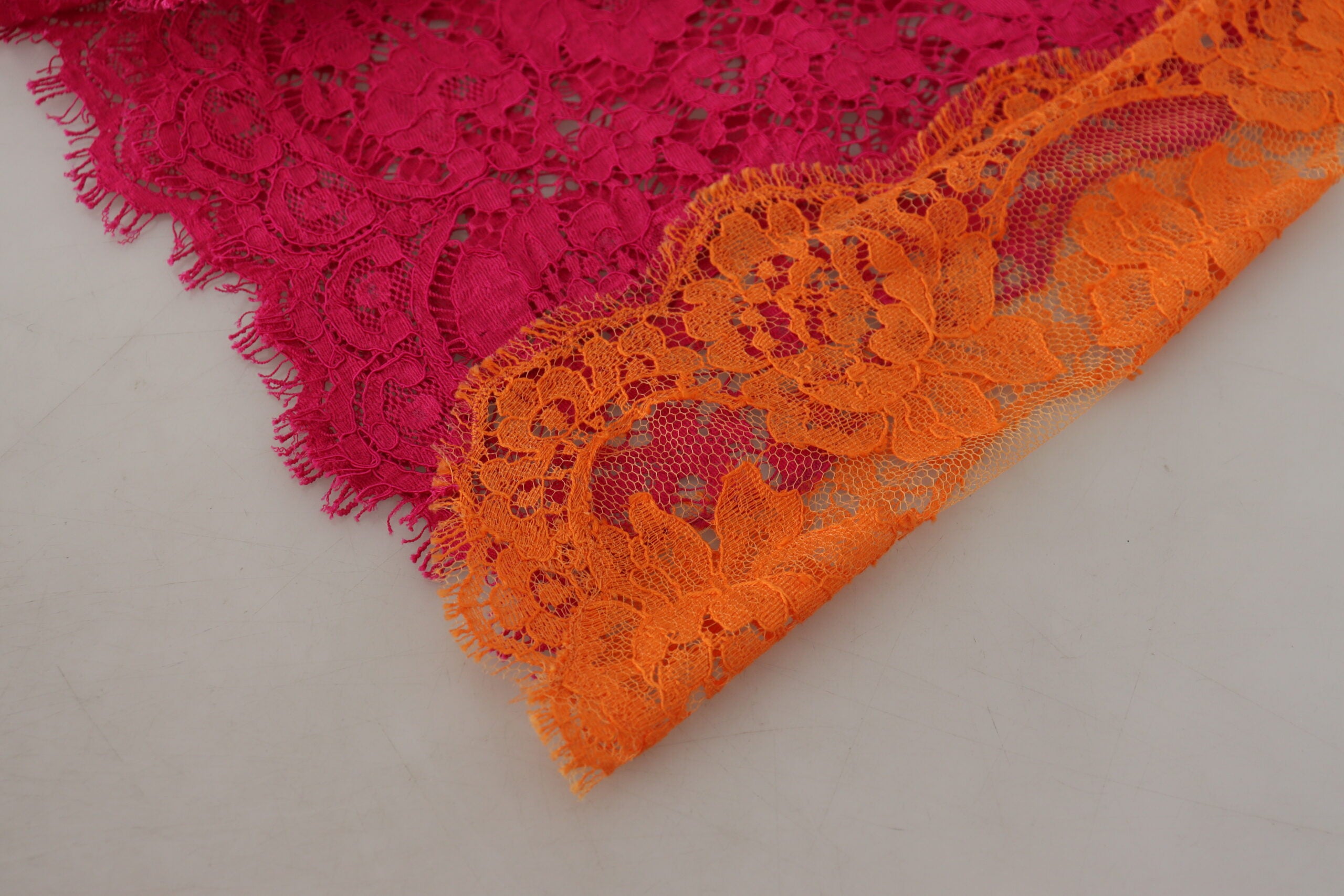 Roze oranje kanten katoenen shorts met hoge taille