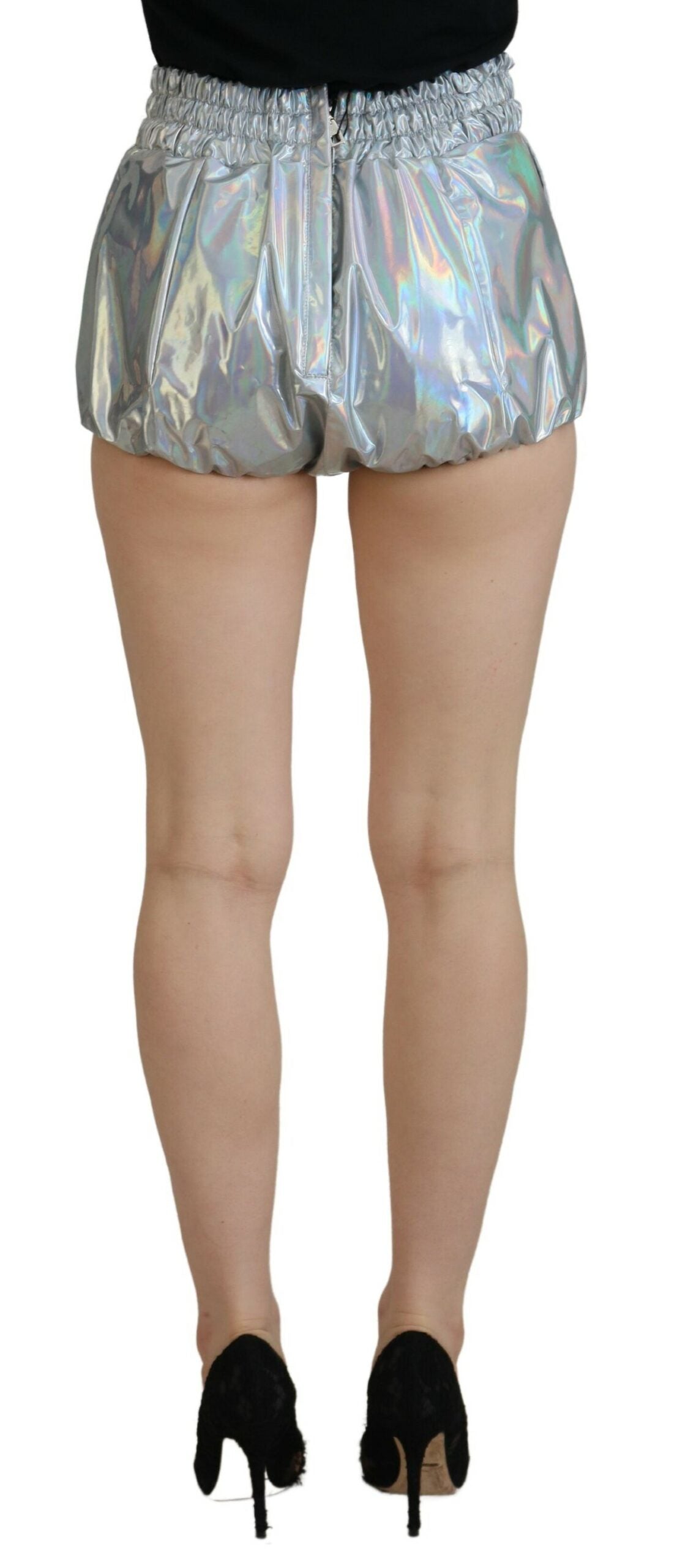 Zilveren holografische hoge taille hotpants shorts