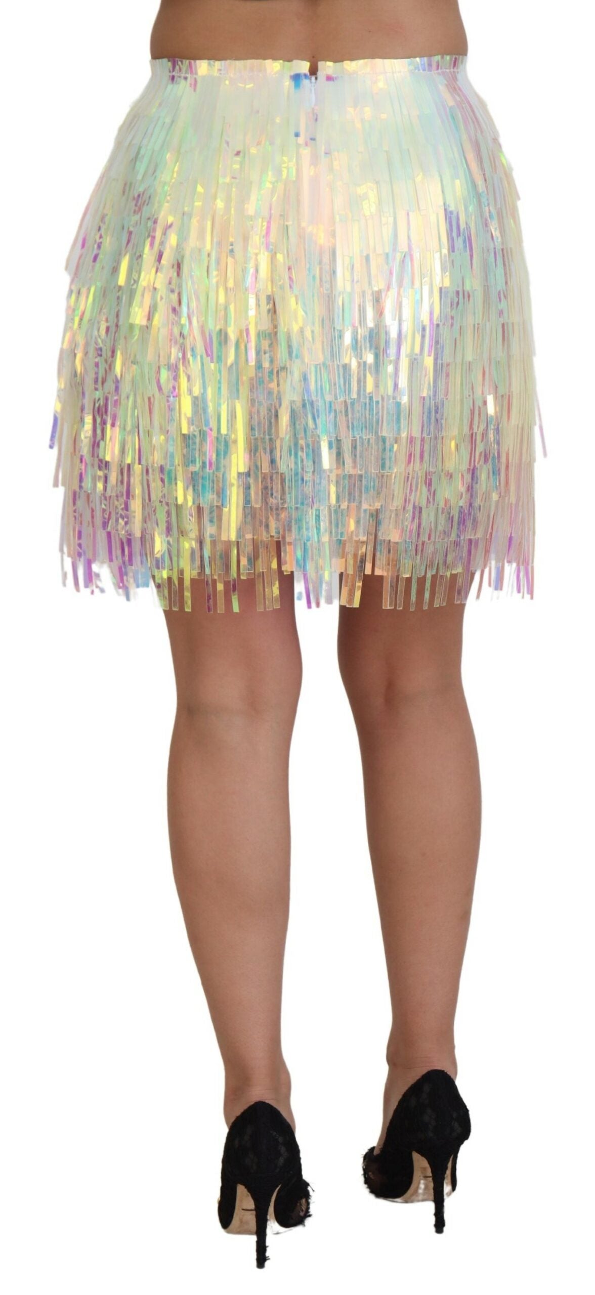 Multicolor iriserende tule rok met franjes