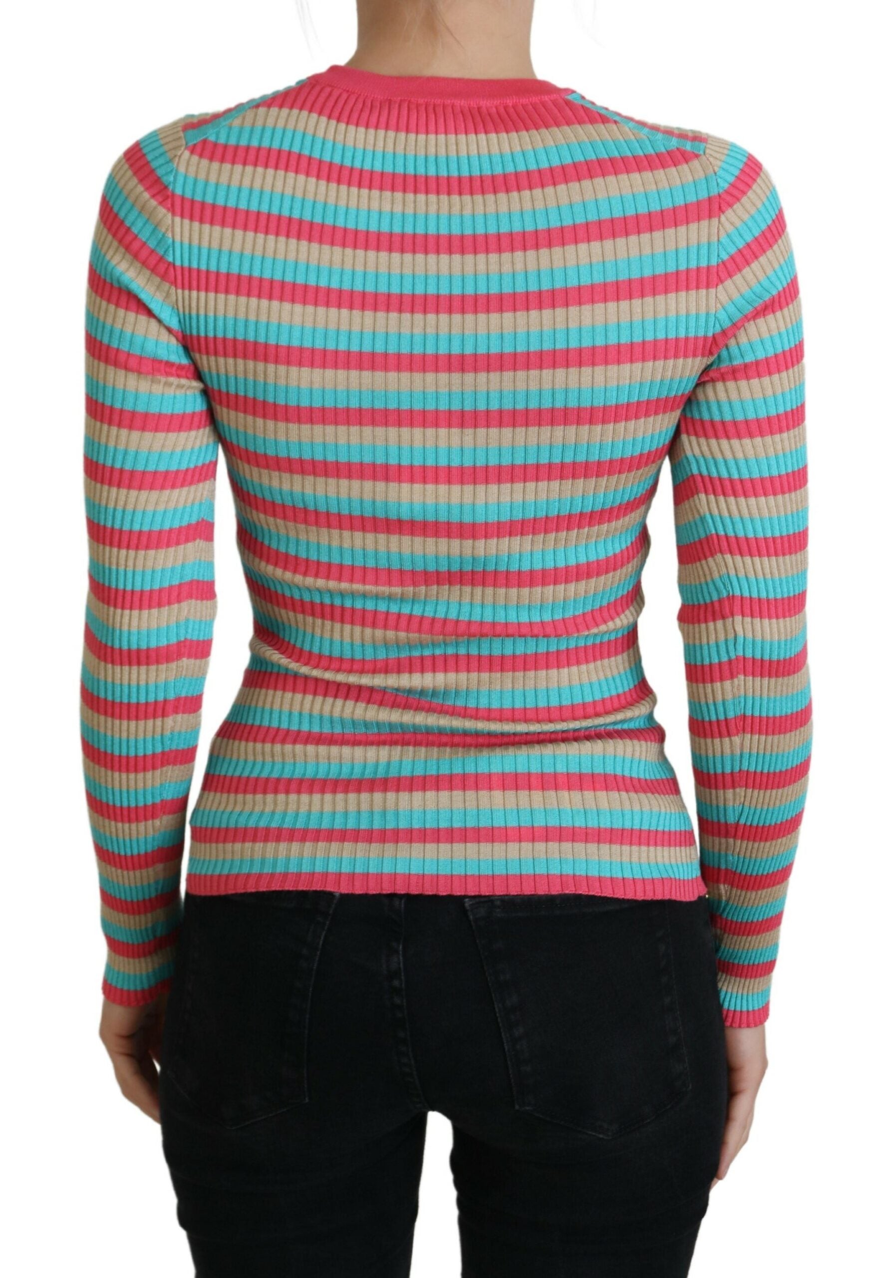 Multicolor ronde hals trui zijden trui