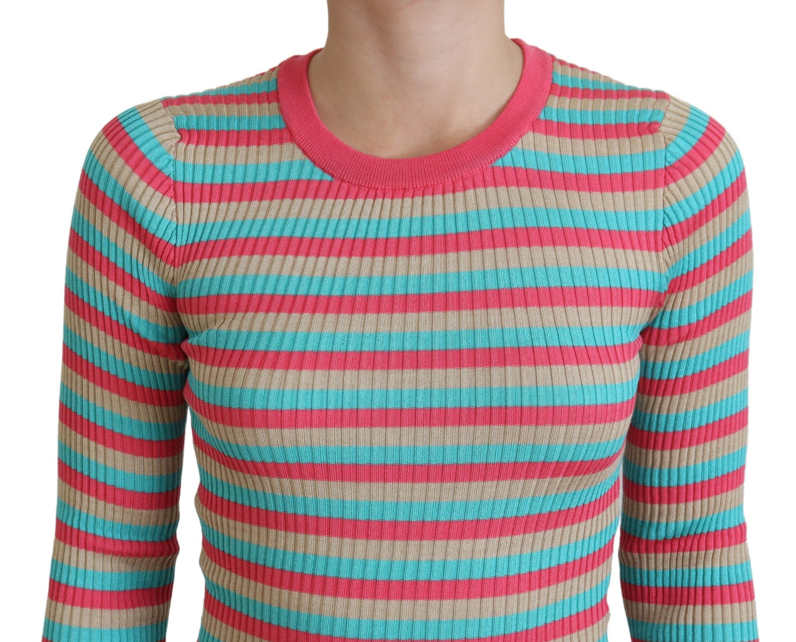 Multicolor ronde hals trui zijden trui