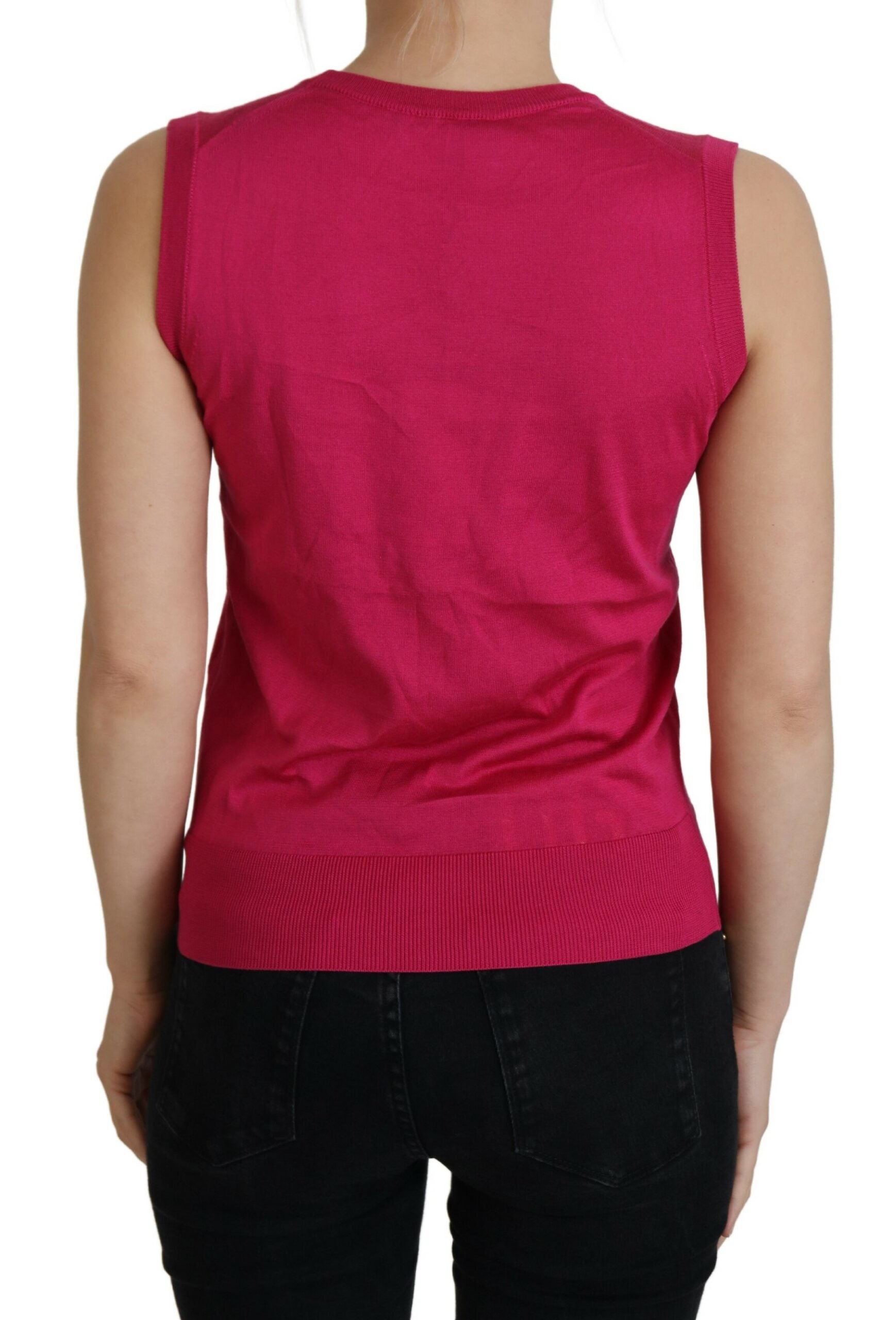 Roze zijden vest pullover ronde hals tanktop