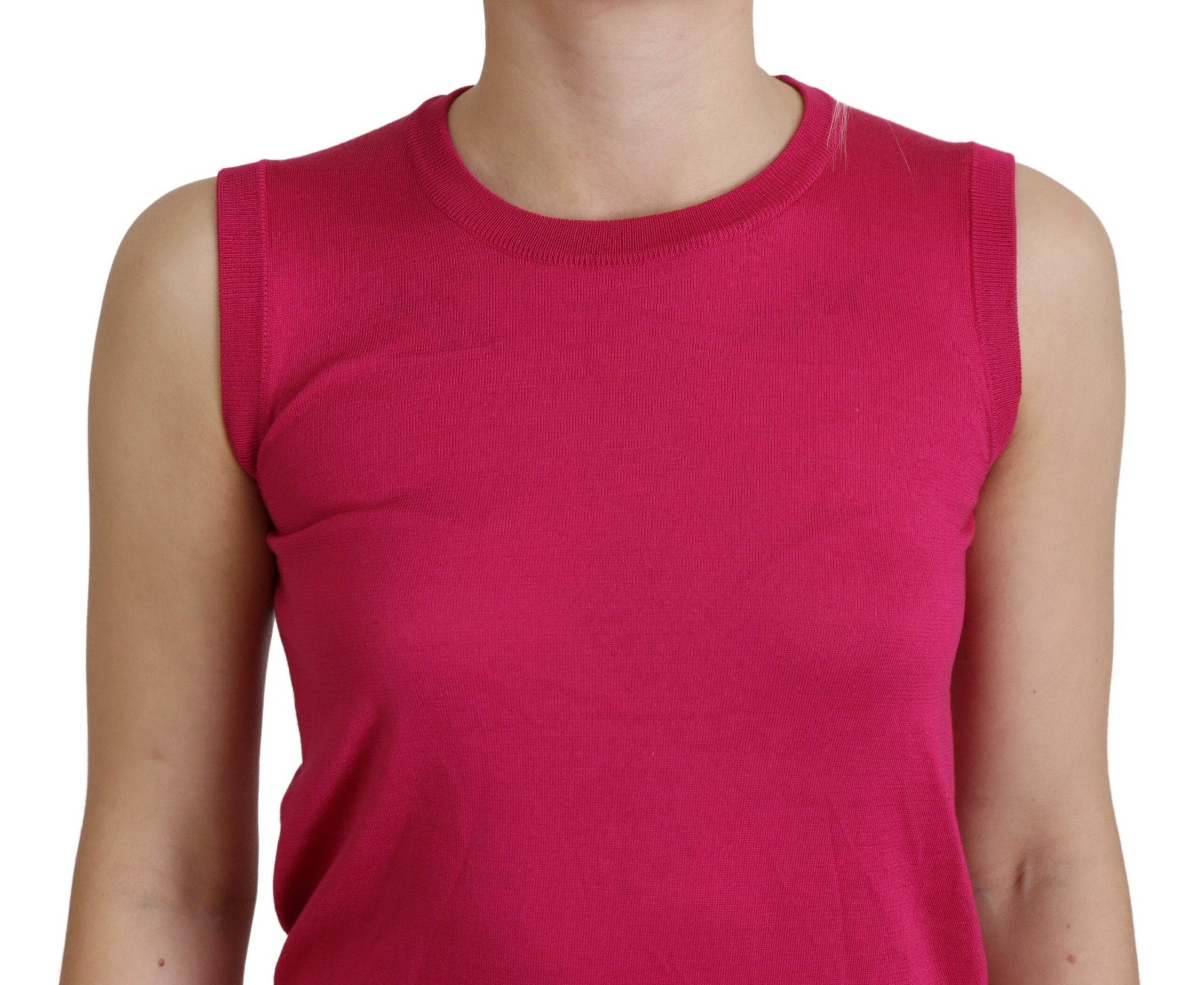 Roze zijden vest pullover ronde hals tanktop