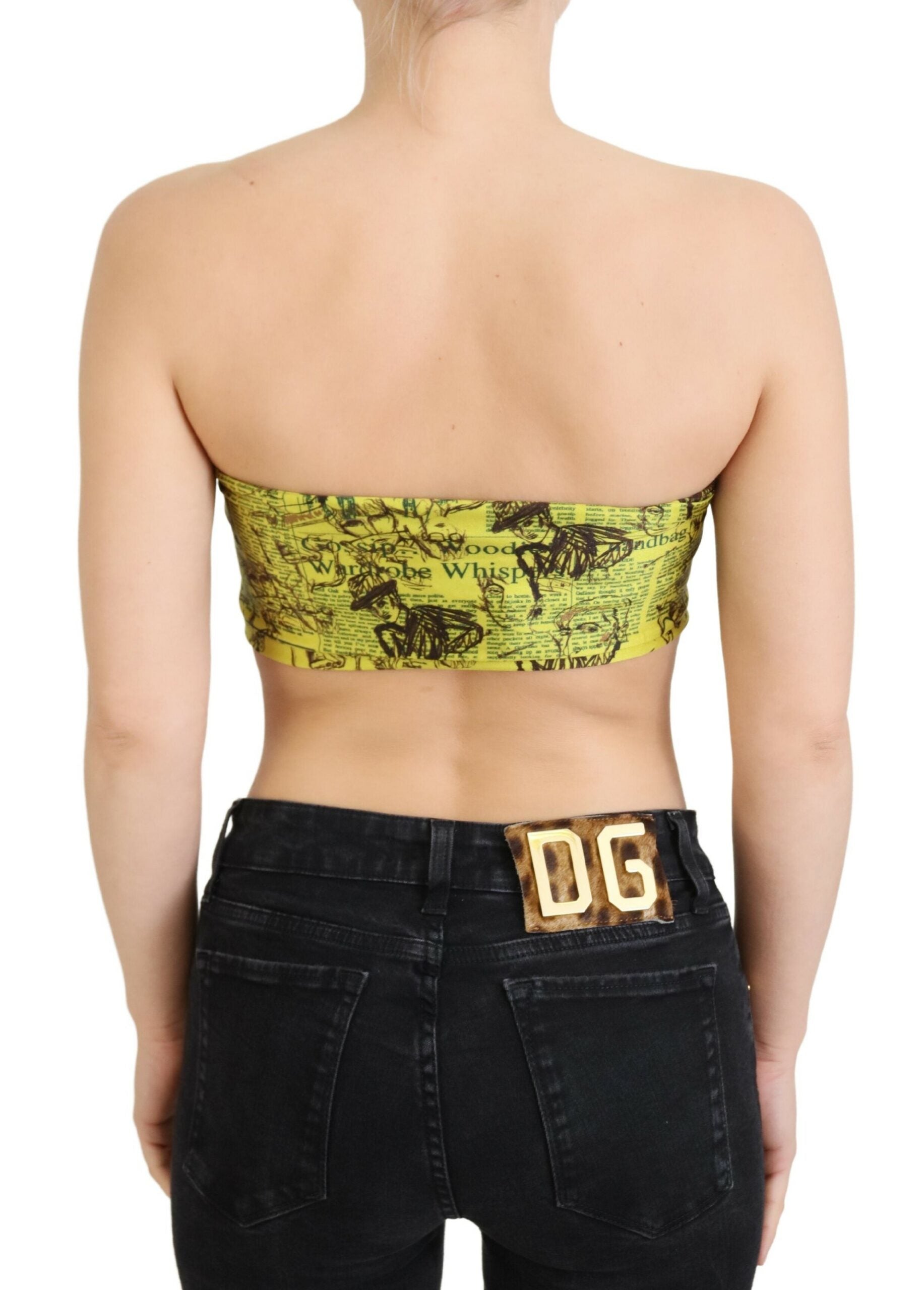 Gele cropped blouse met krantenprint