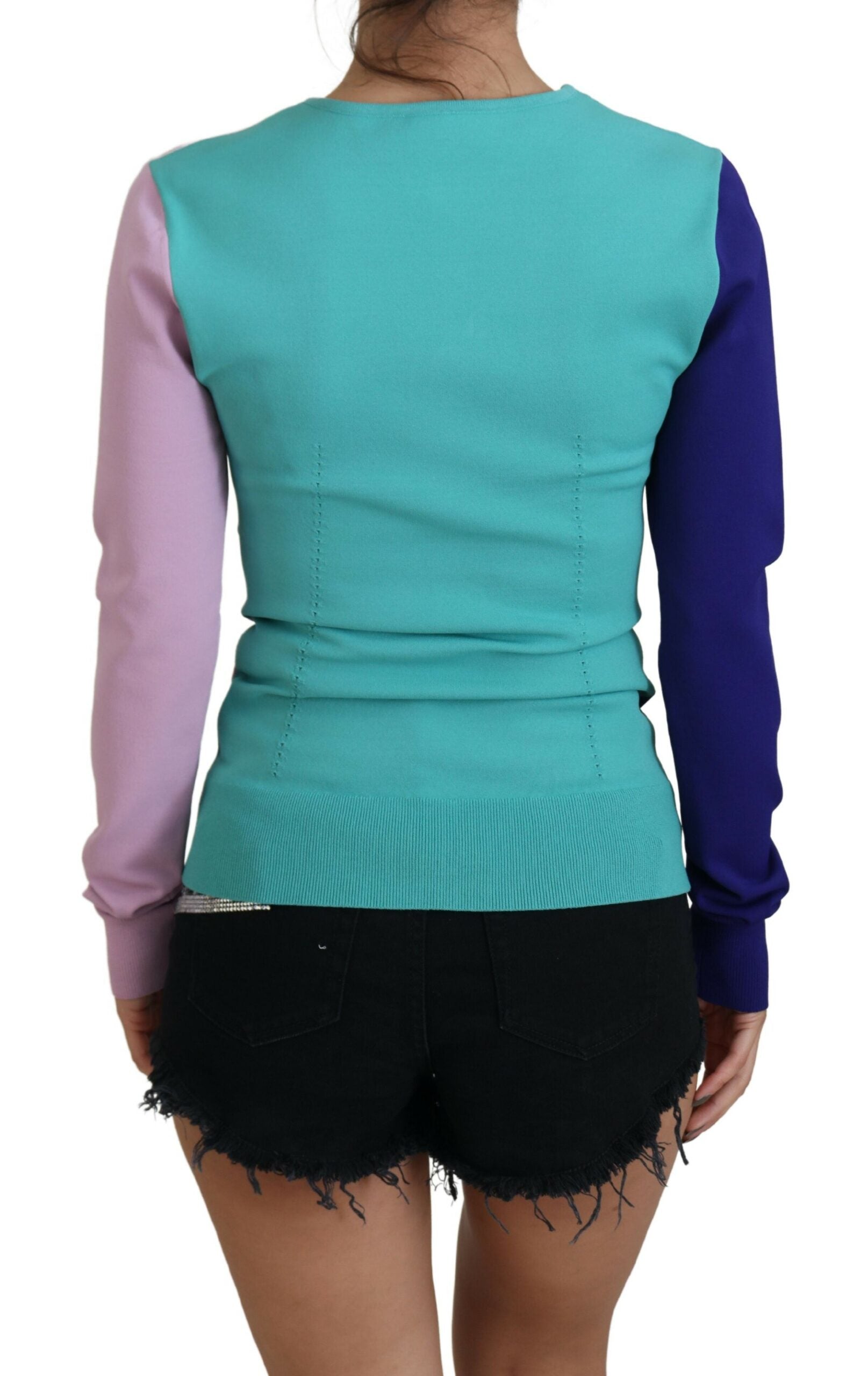 Veelkleurige V-hals viscose trui met lange mouwen