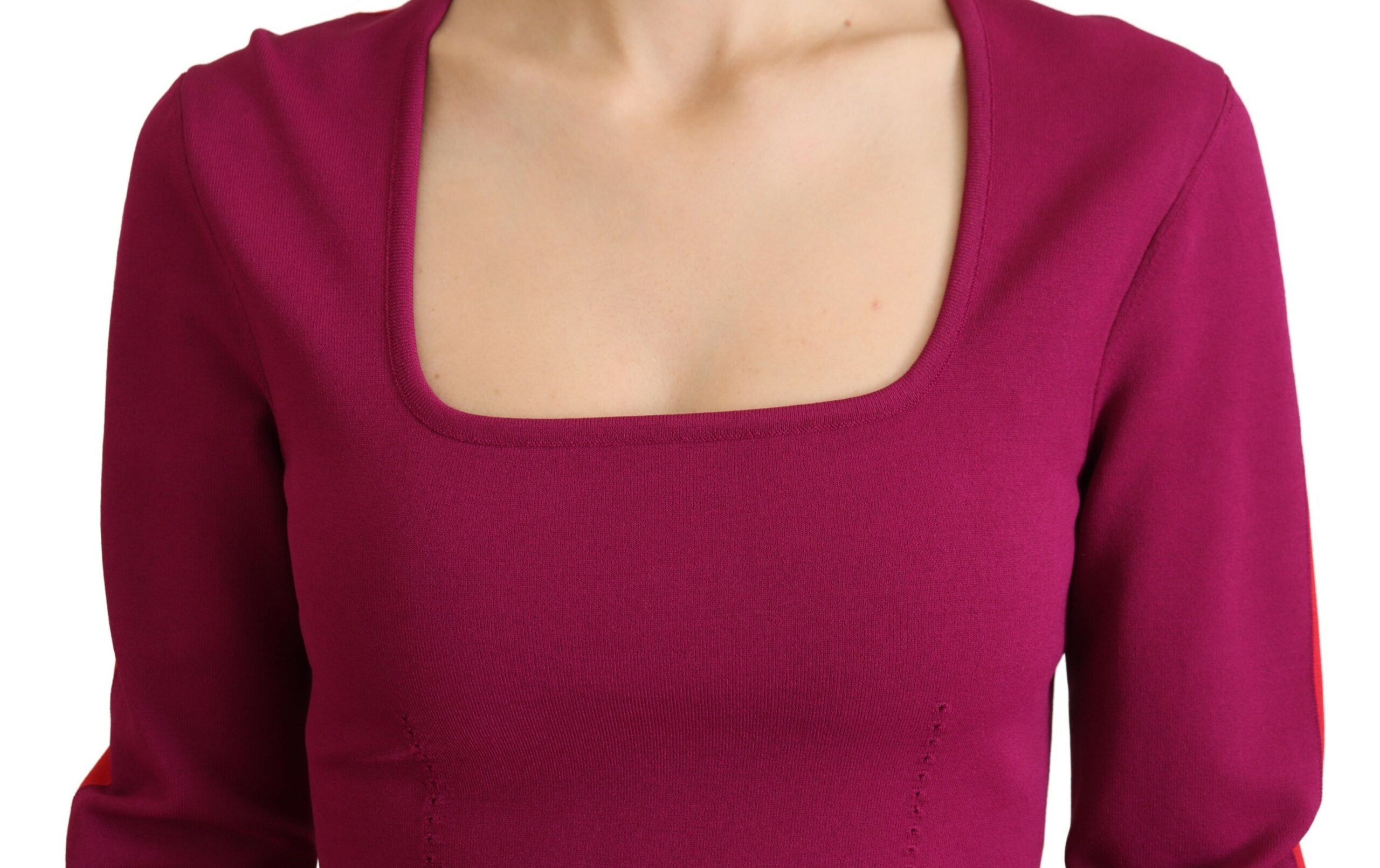 Multicolor Viscose Trui met Vierkante Hals
