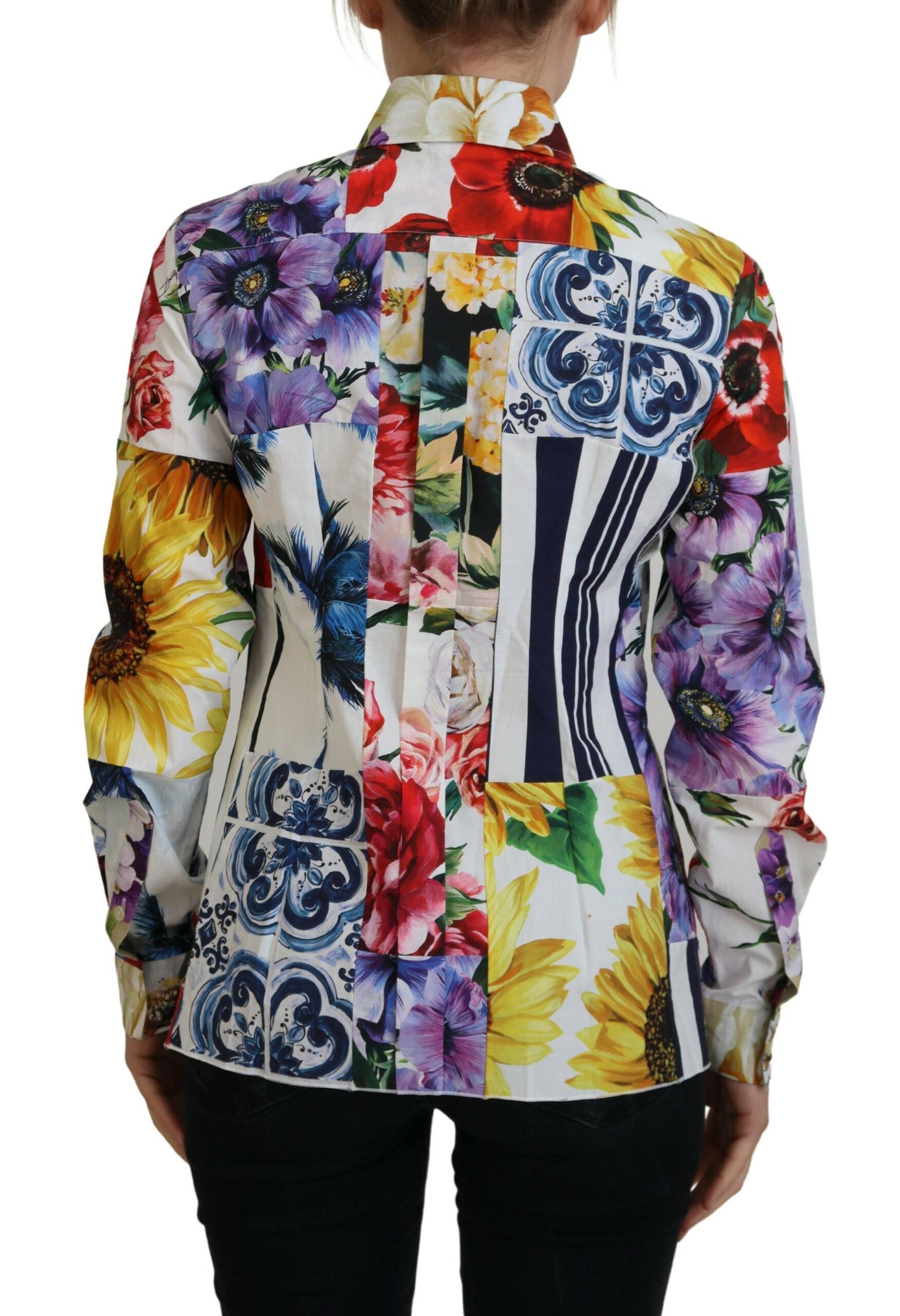 Veelkleurige katoenen blouse met bloemenprint en kraag