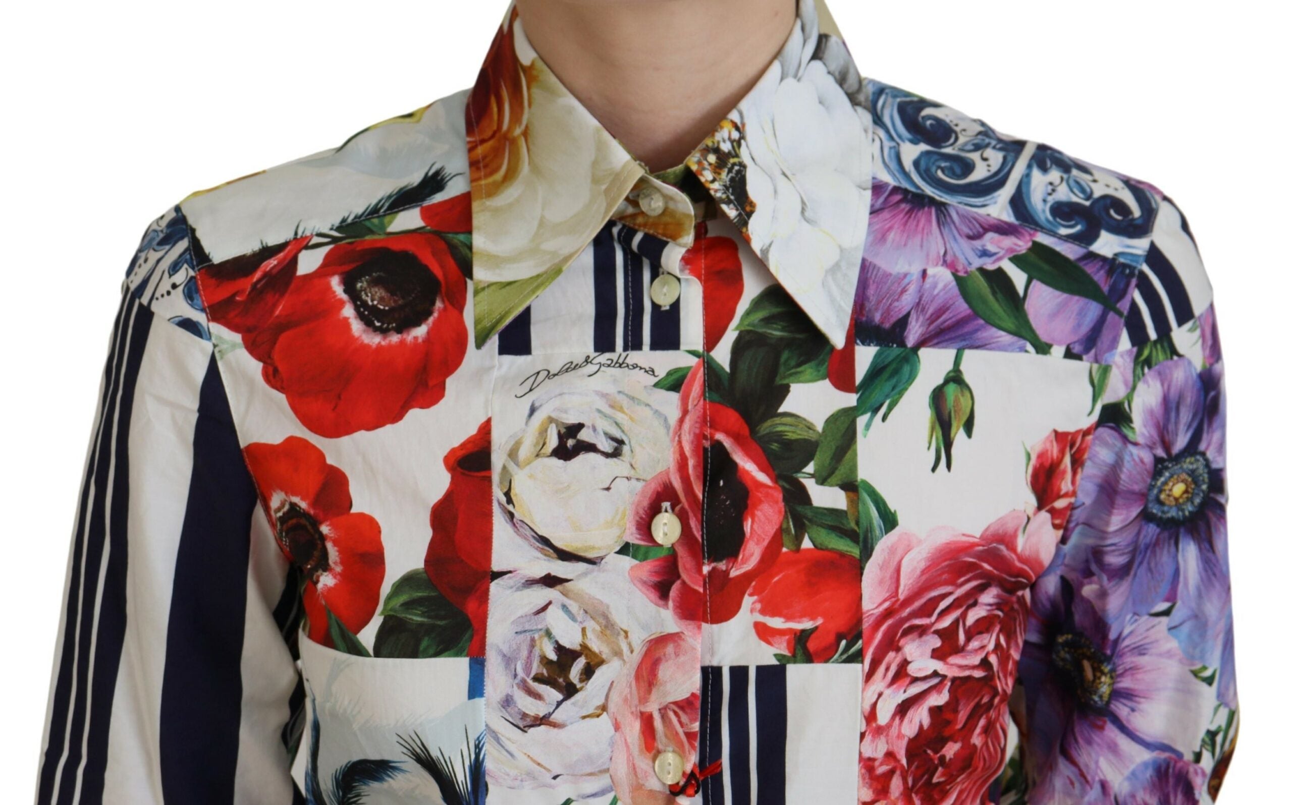 Veelkleurige katoenen blouse met bloemenprint en kraag