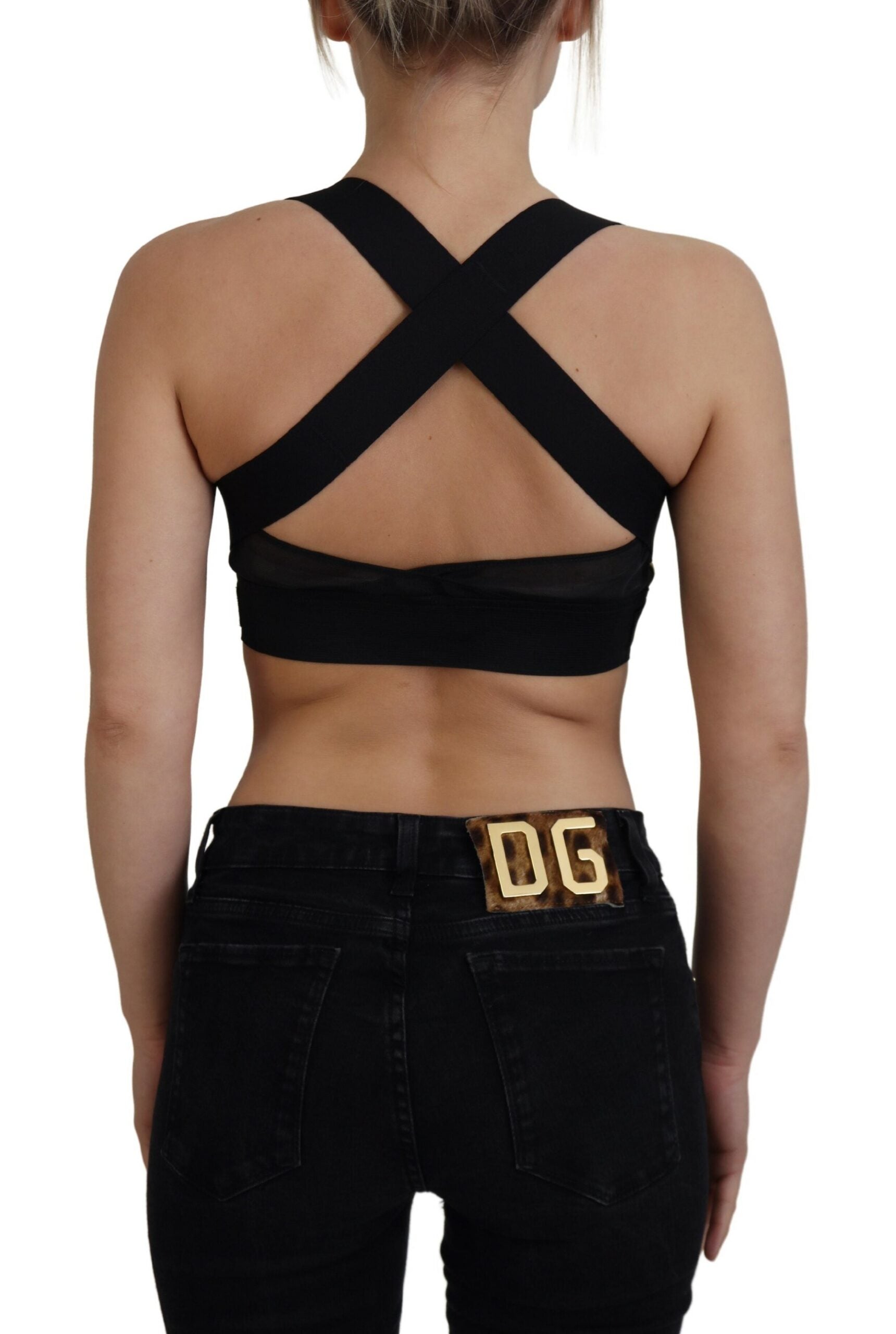 Zwarte gouden mouwloze cropped bustiertop