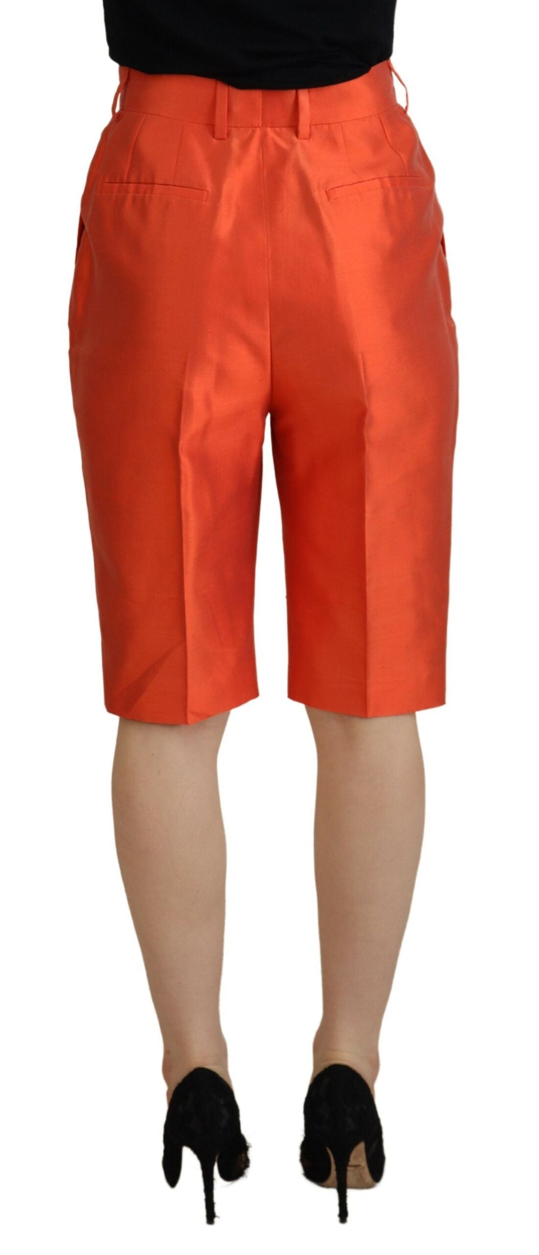 Oranje zijden cropped broek met hoge taille