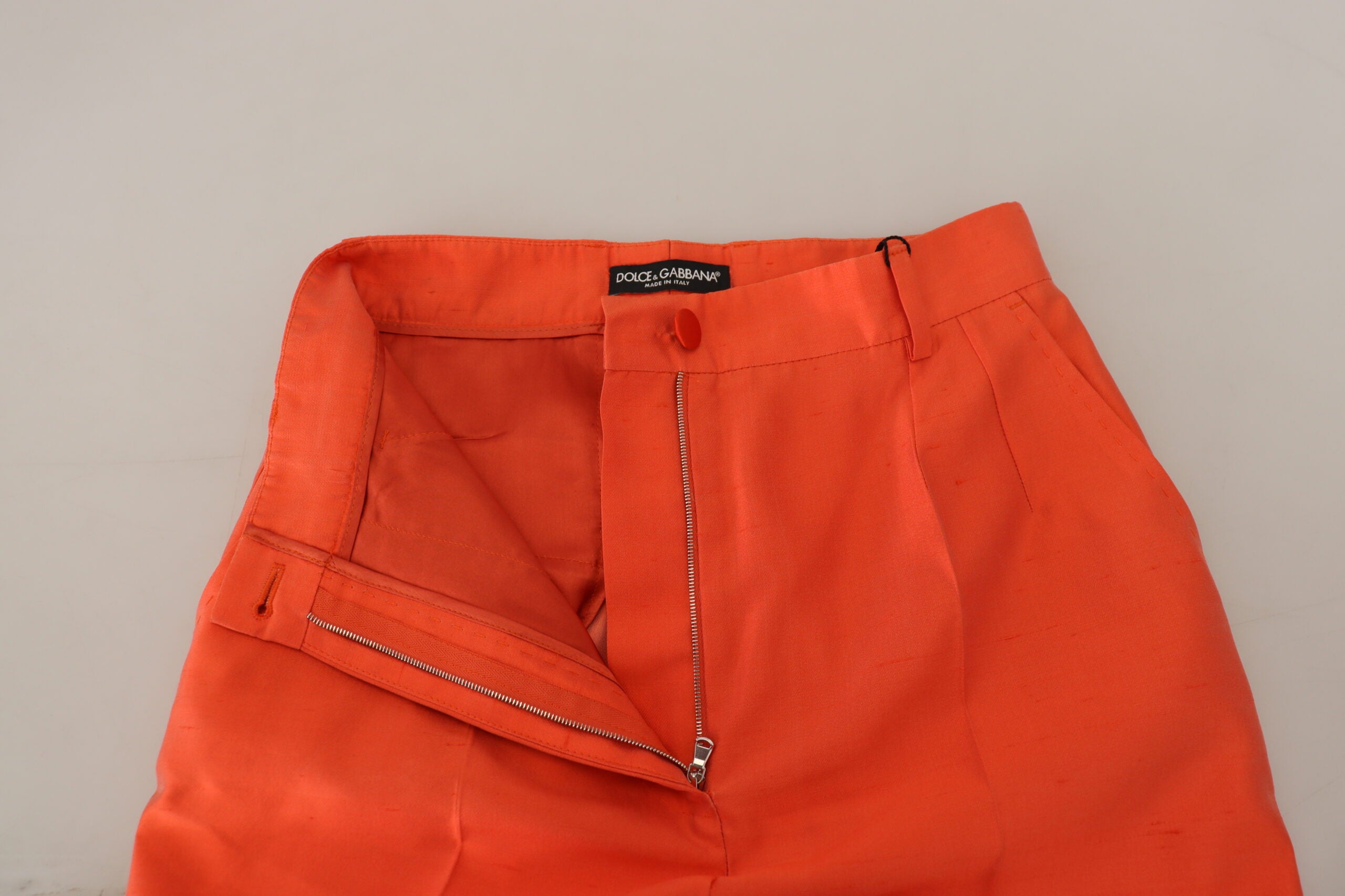Oranje zijden cropped broek met hoge taille
