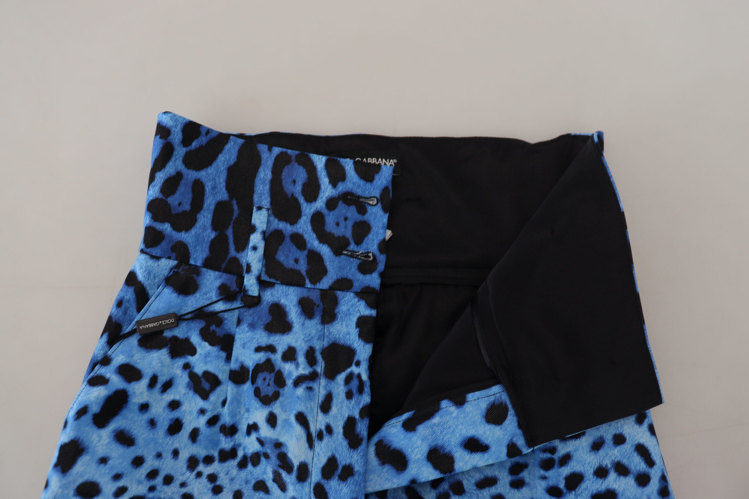 Blauwe luipaardprint hoge taille broek