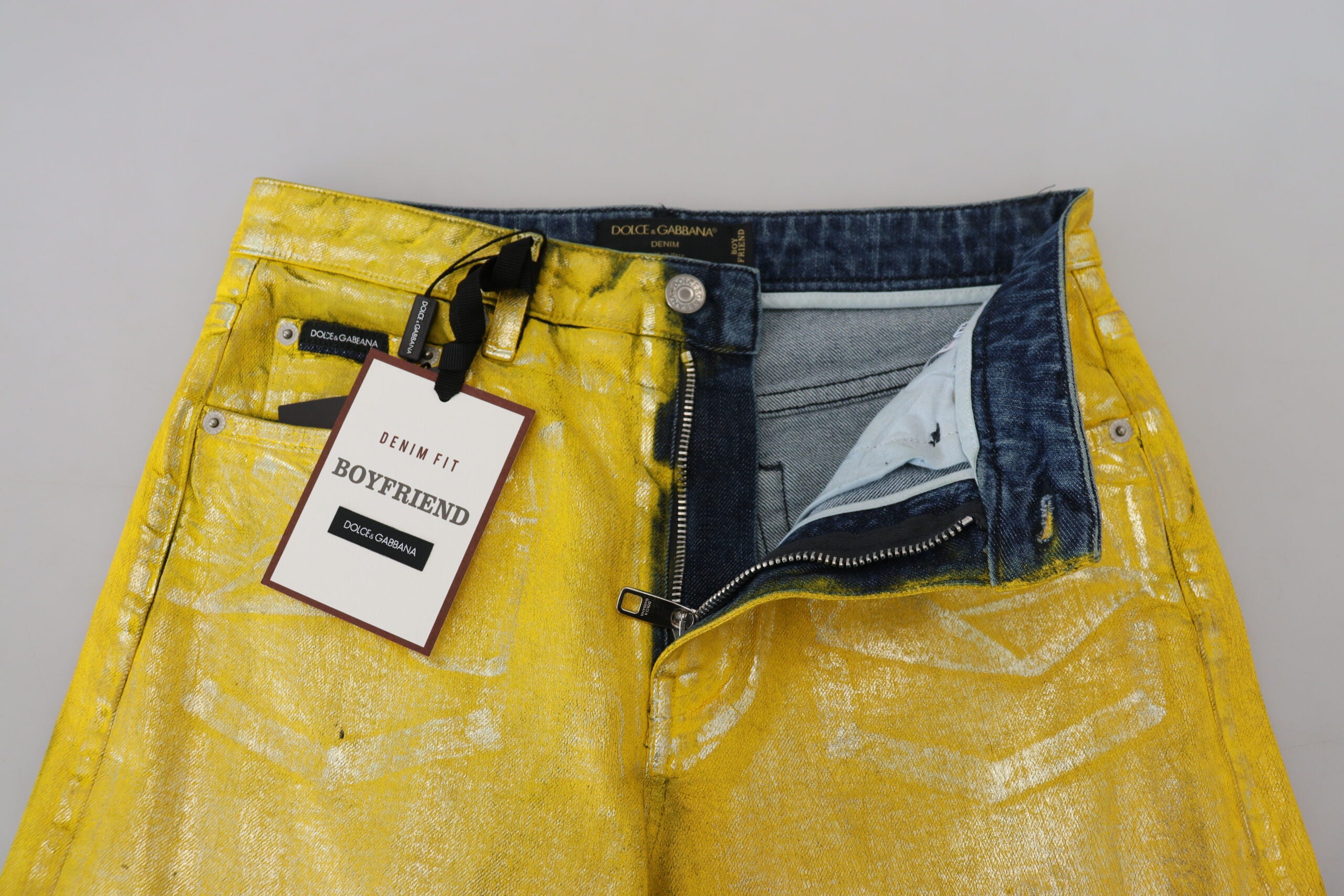 Gele luipaardkatoenen rechte denim jeans