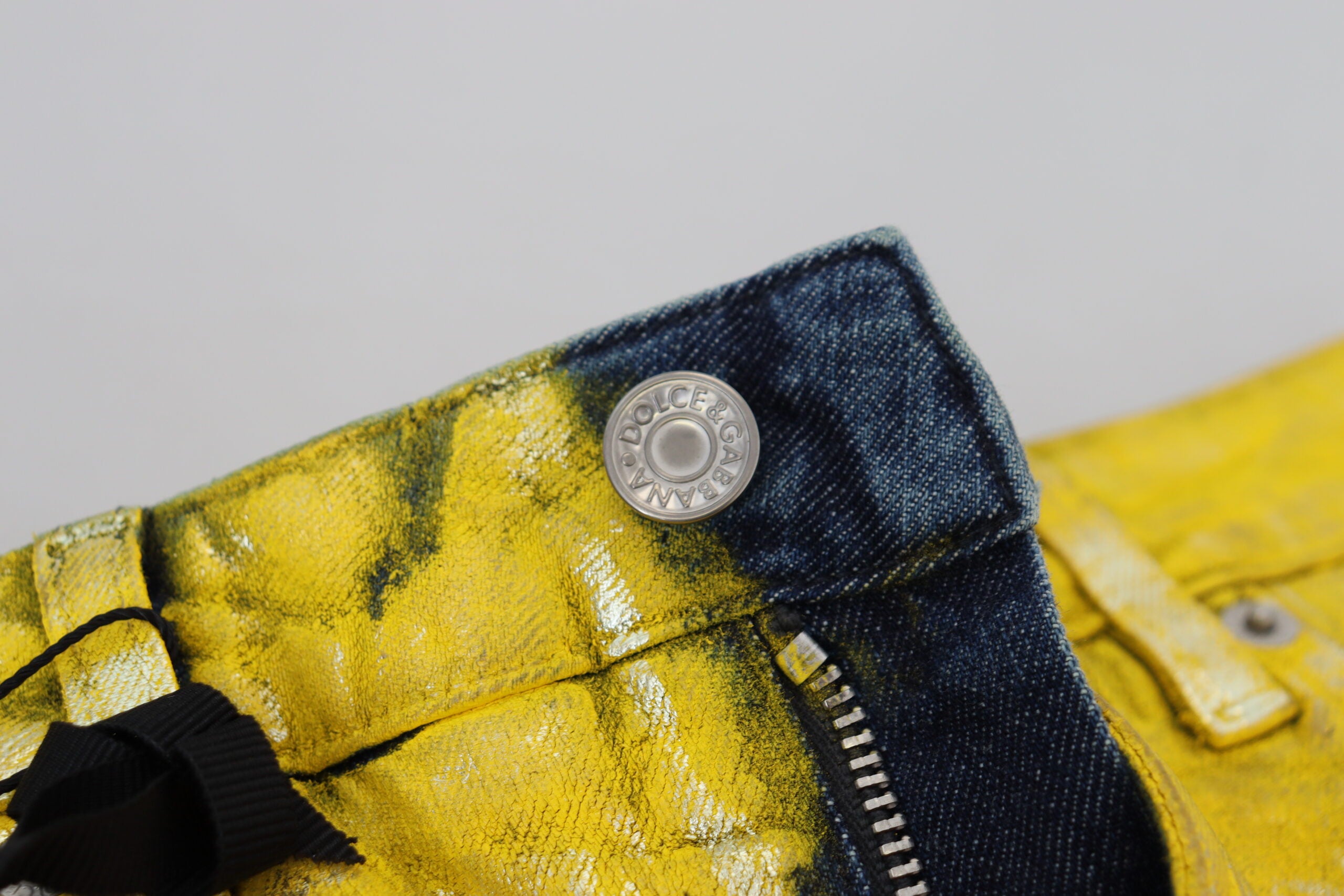 Gele luipaardkatoenen rechte denim jeans