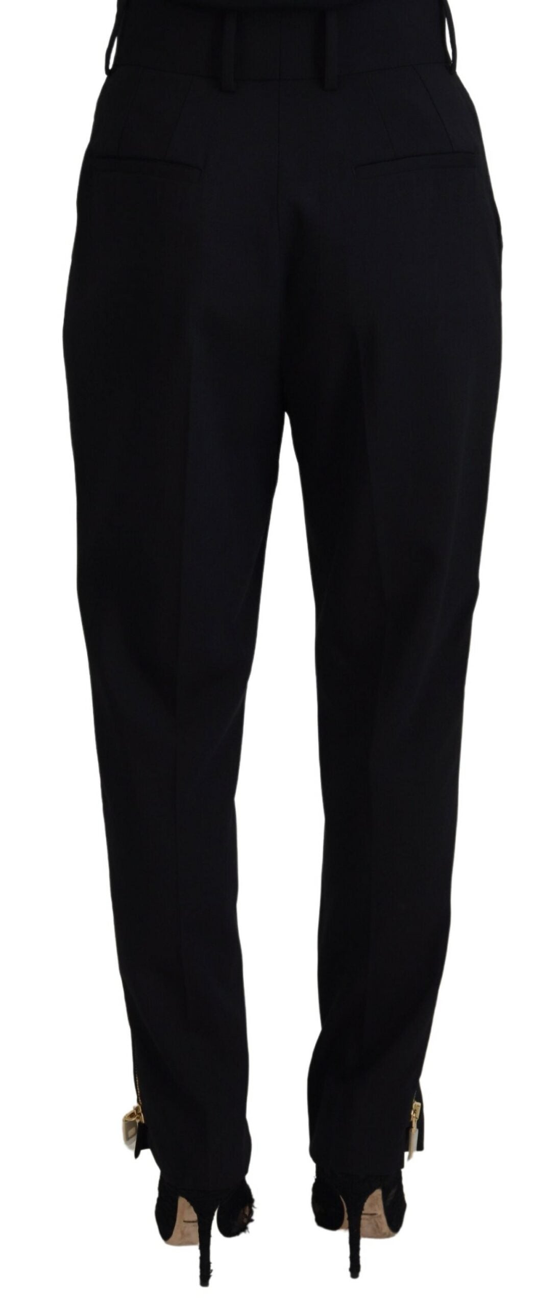 Zwarte wollen hoge taille taps toelopende broek
