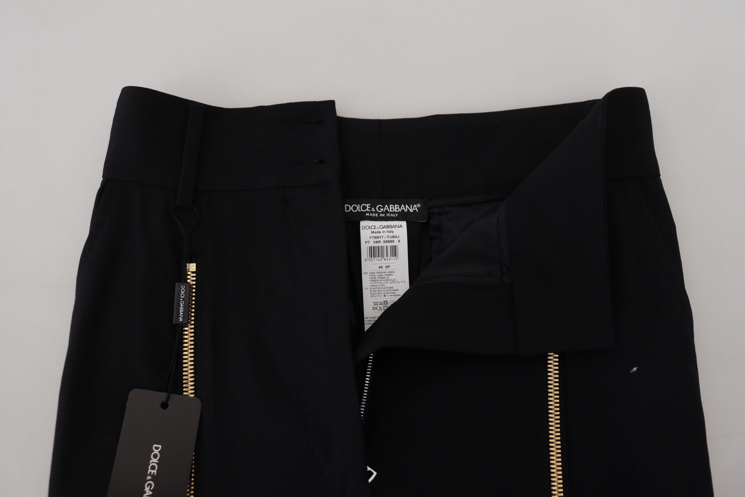 Zwarte wollen hoge taille taps toelopende broek