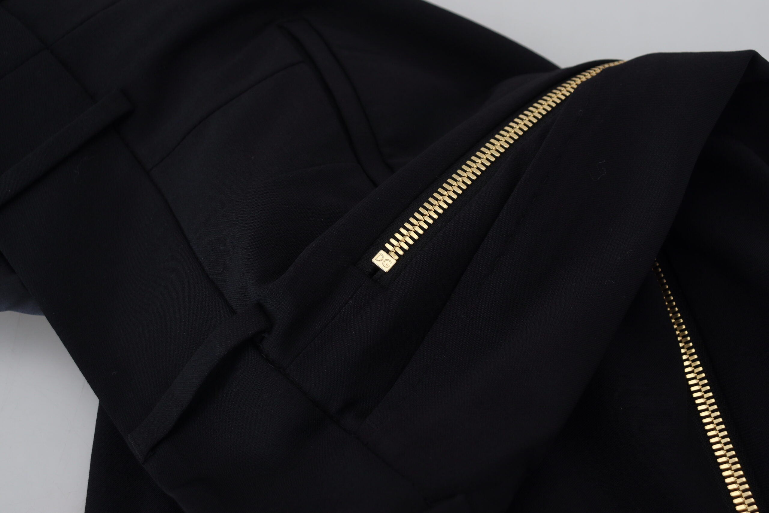 Zwarte wollen hoge taille taps toelopende broek