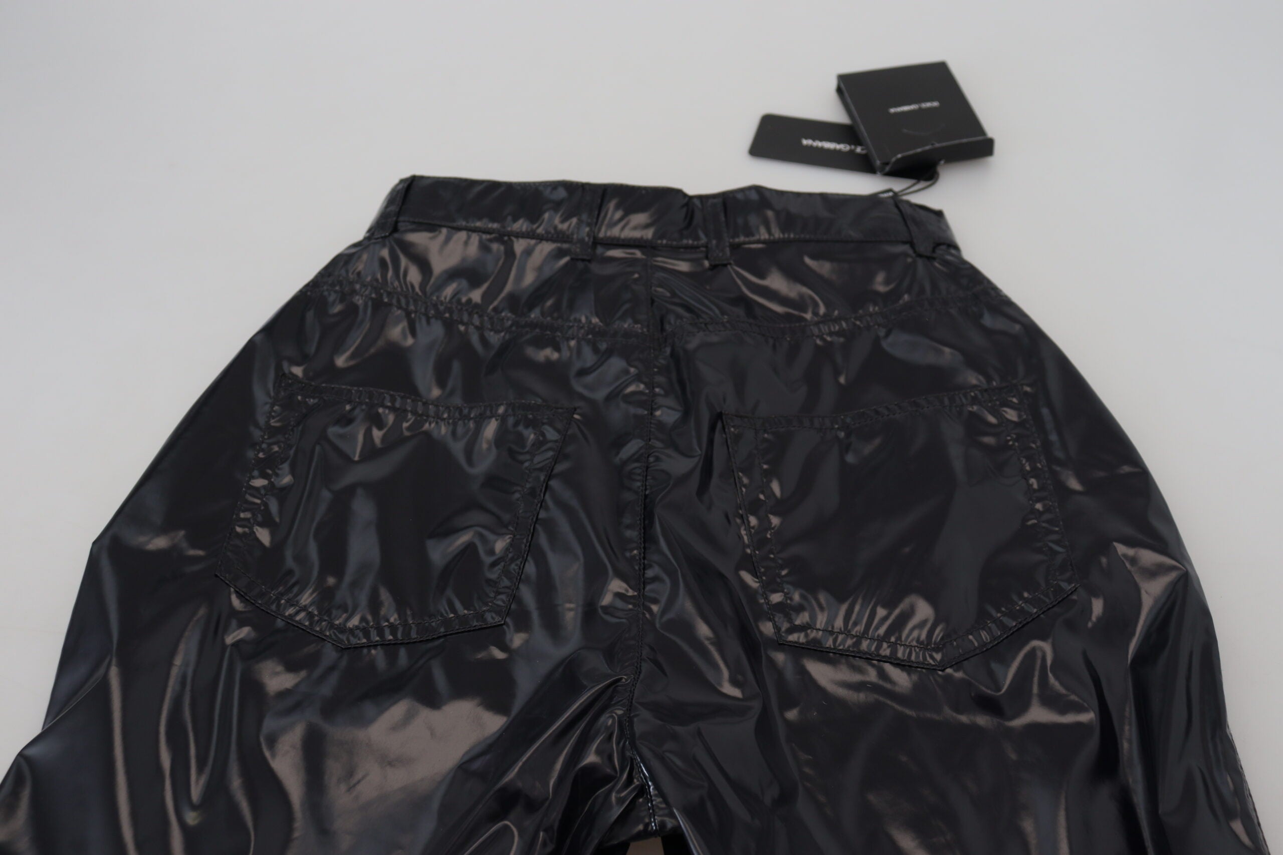 Zwarte nylon skinny broek met hoge taille