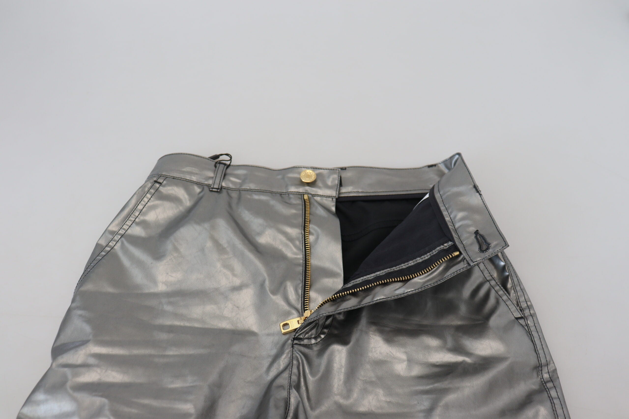 Metallic zilveren skinny broek met hoge taille