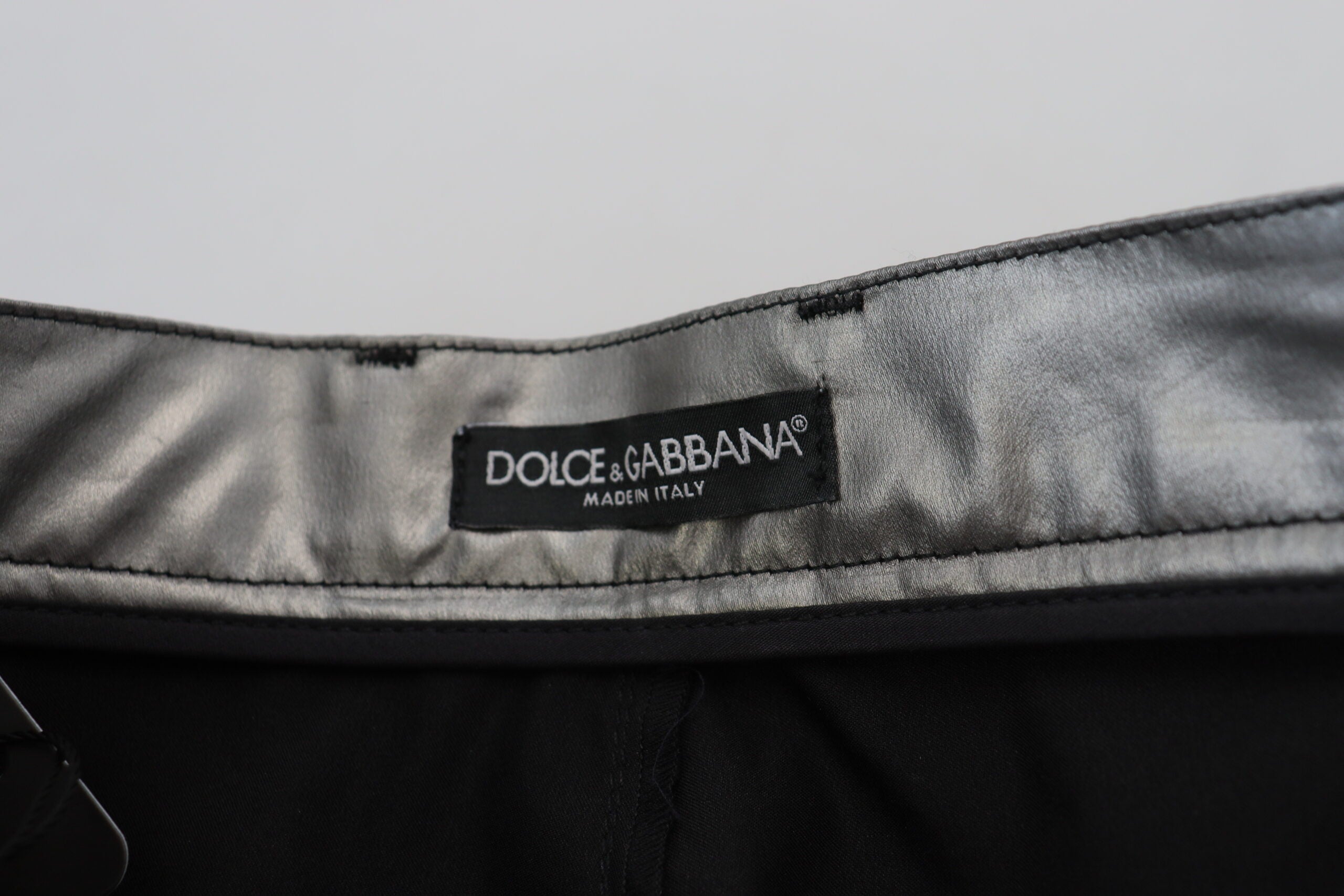 Metallic zilveren skinny broek met hoge taille