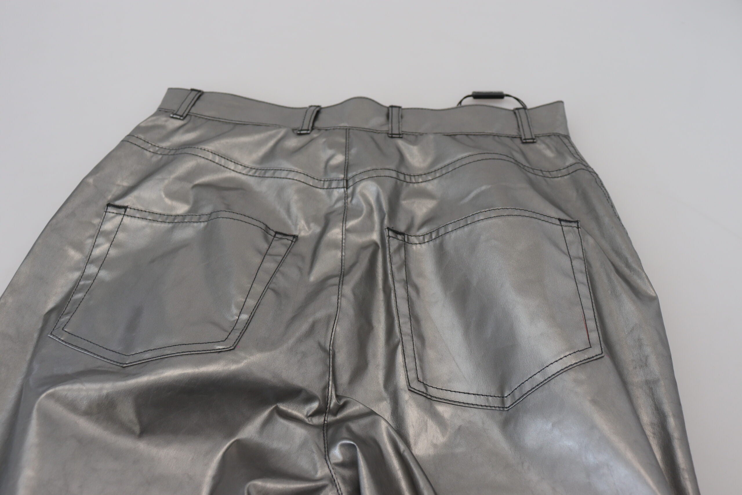 Metallic zilveren skinny broek met hoge taille