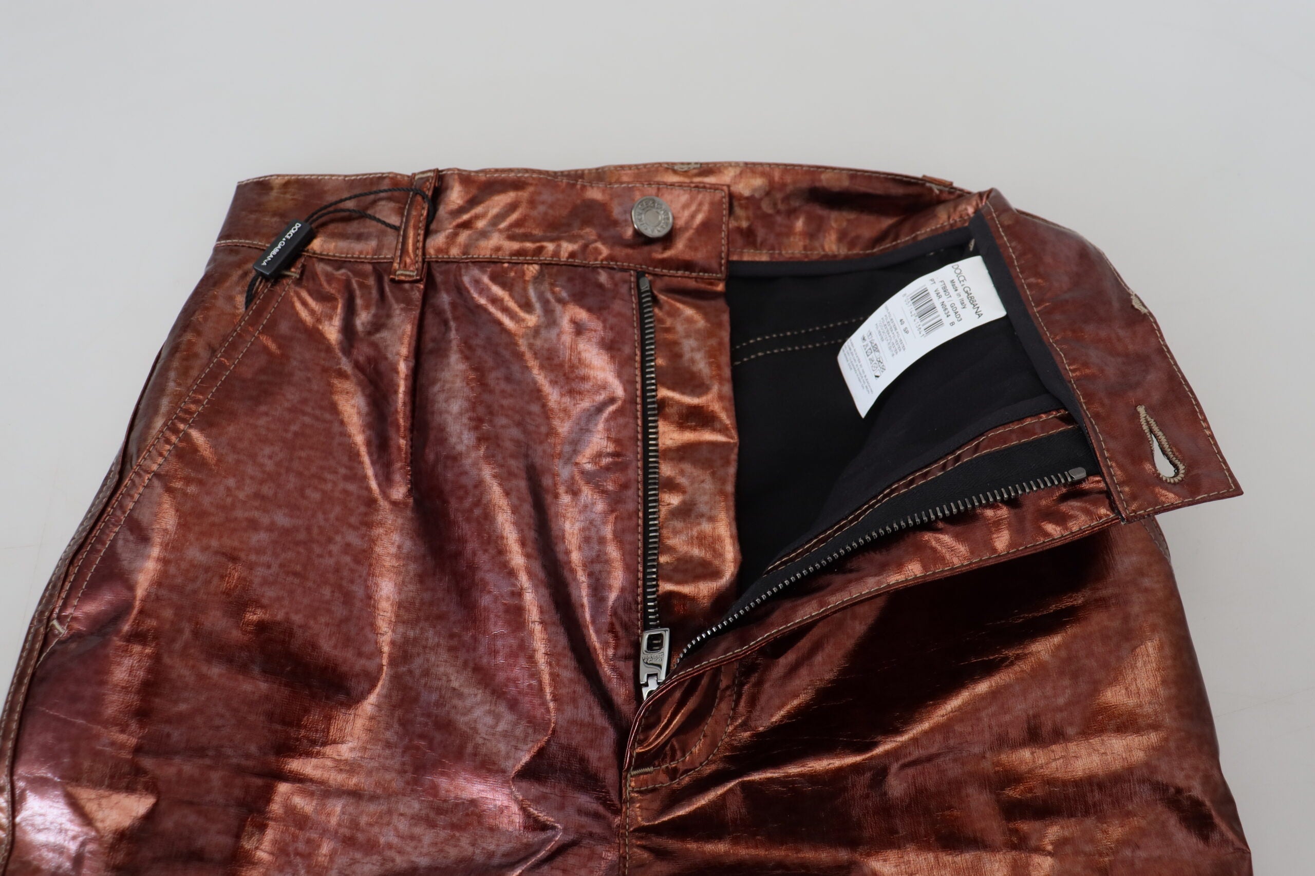 Metallic bronzen skinny jeans met hoge taille