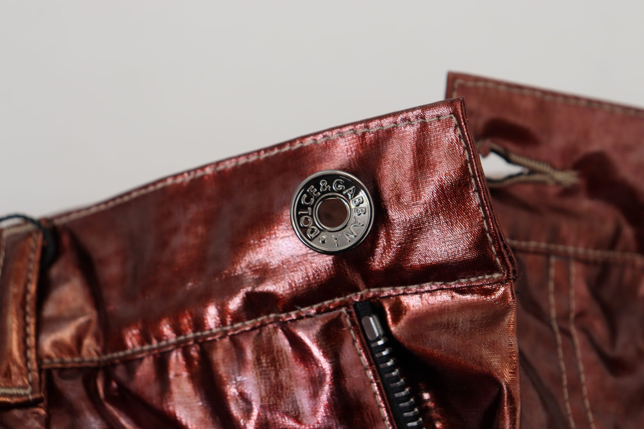 Metallic bronzen skinny jeans met hoge taille