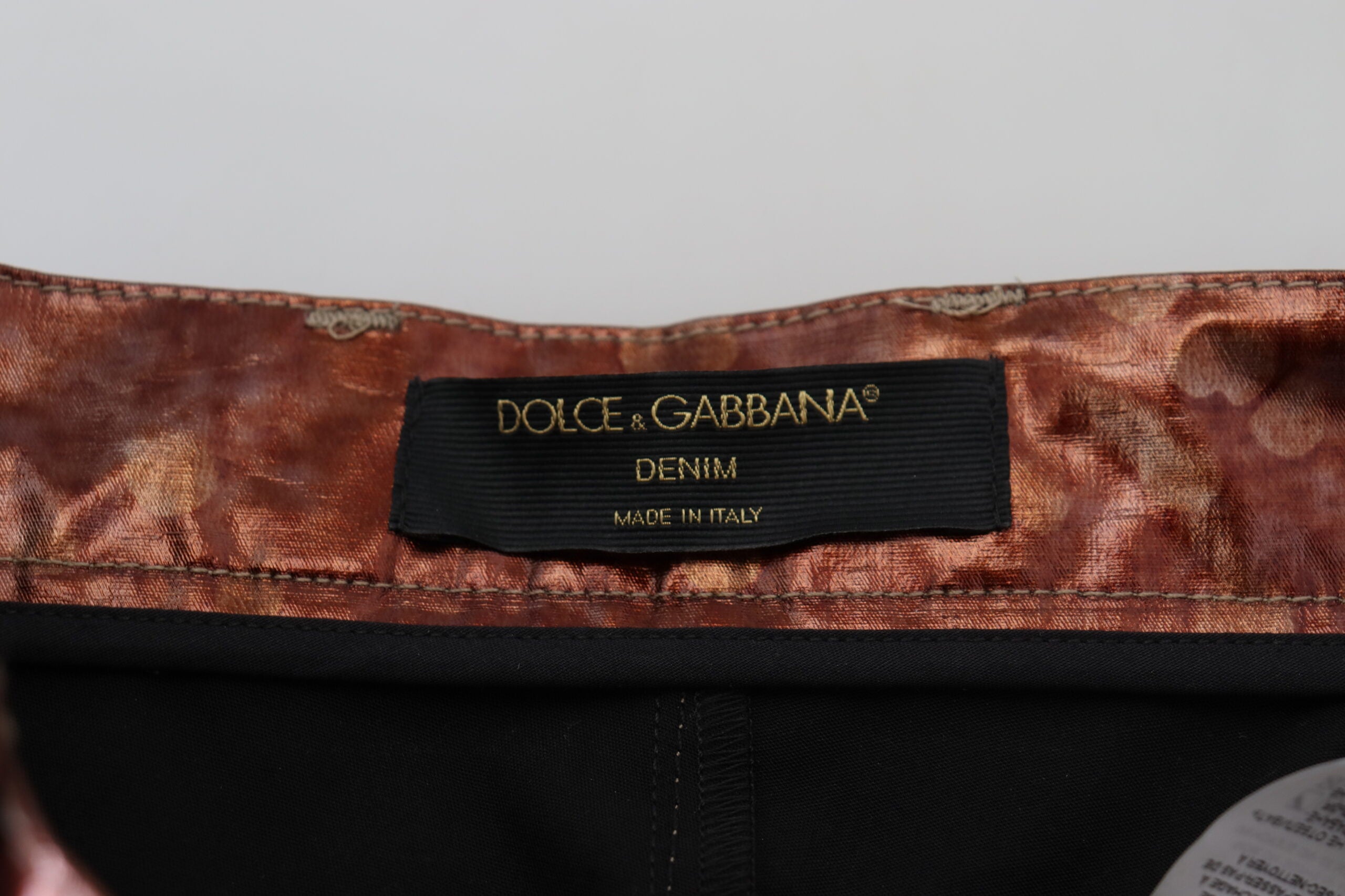 Metallic bronzen skinny jeans met hoge taille